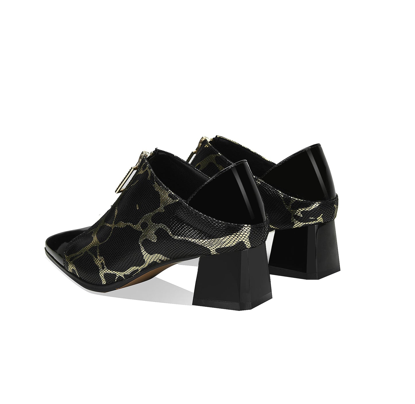 Nine Seven Women's Pointed Toe Genuine Leather Handmade Front Zipper Low Chunky Heels Stylish Pumps Shoes