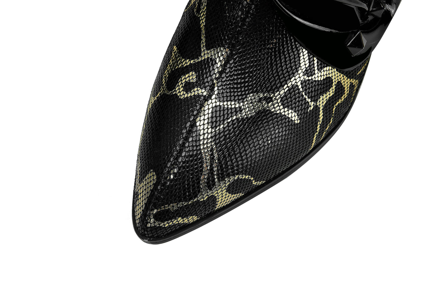 Nine Seven Women's Pointed Toe Printting Genuine Leather Handmade Side Zipper Low Chunky Heels Stylish Pumps Shoes