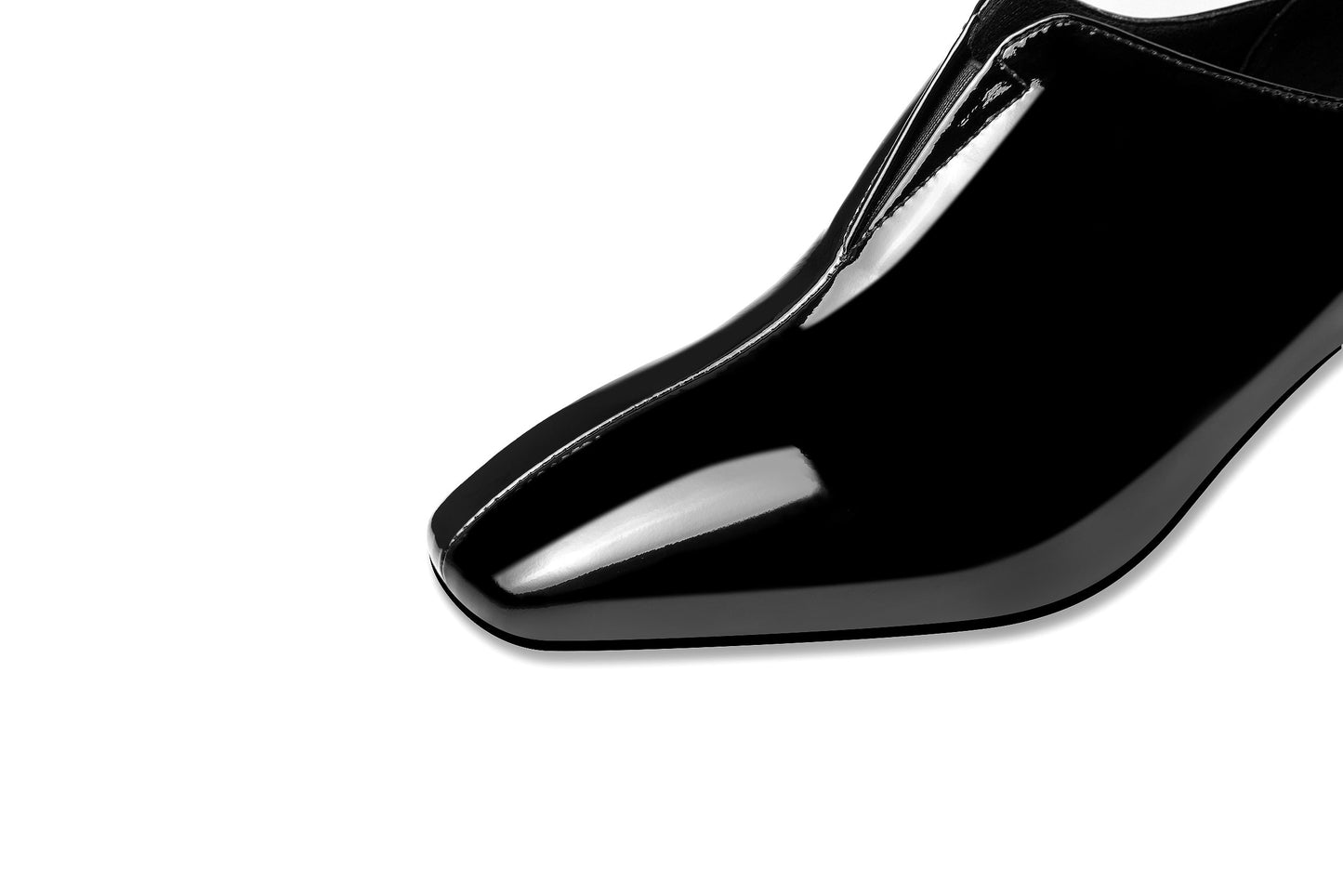 Nine Seven Patent Leather Women's Handmade Classic Square Toe Mid Chunky Heel Slip On Glitter Loafer Pump Shoes with Rhinestone