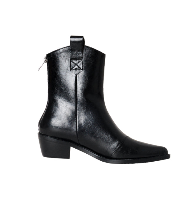 Nine Seven Genuine Leather Women's Pointed Toe Back Zip Up Handmade Chunky Heels Stylish Western Boots