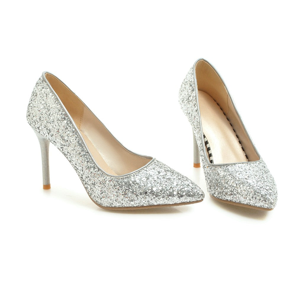 Nine Seven Women's Handmade Pointed Toe Glitter High Stileto Heel Slip On Bridal Pumps Shoes