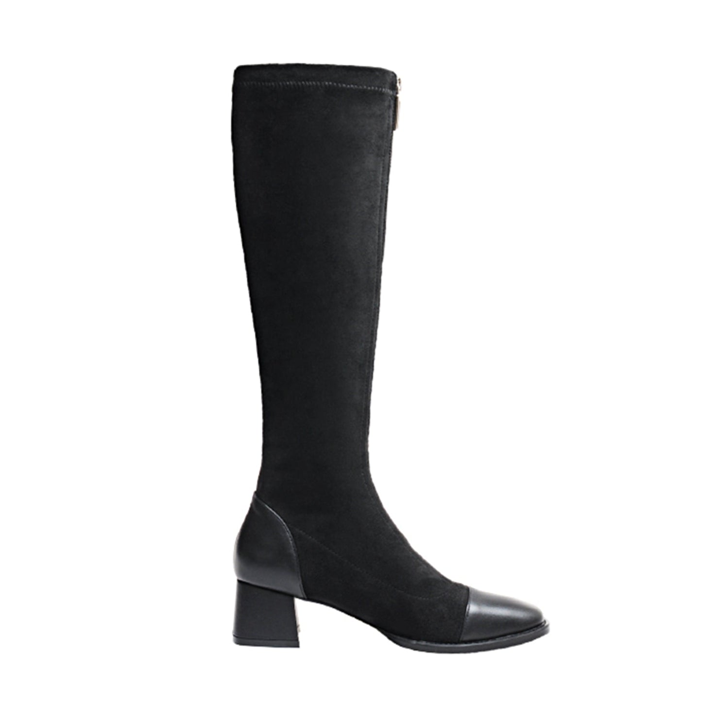 Nine Seven Women's Stretch Fabric Handmade Cap Toe Fashion Front Zipper Comfort Low Chunky Heel Knee High Boots