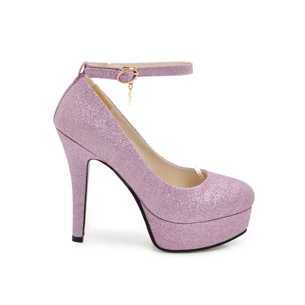 Nine Seven Women's Handmade Sparkly High Stileto Heel Ankle Buckle Platfoem Pumps Shoes