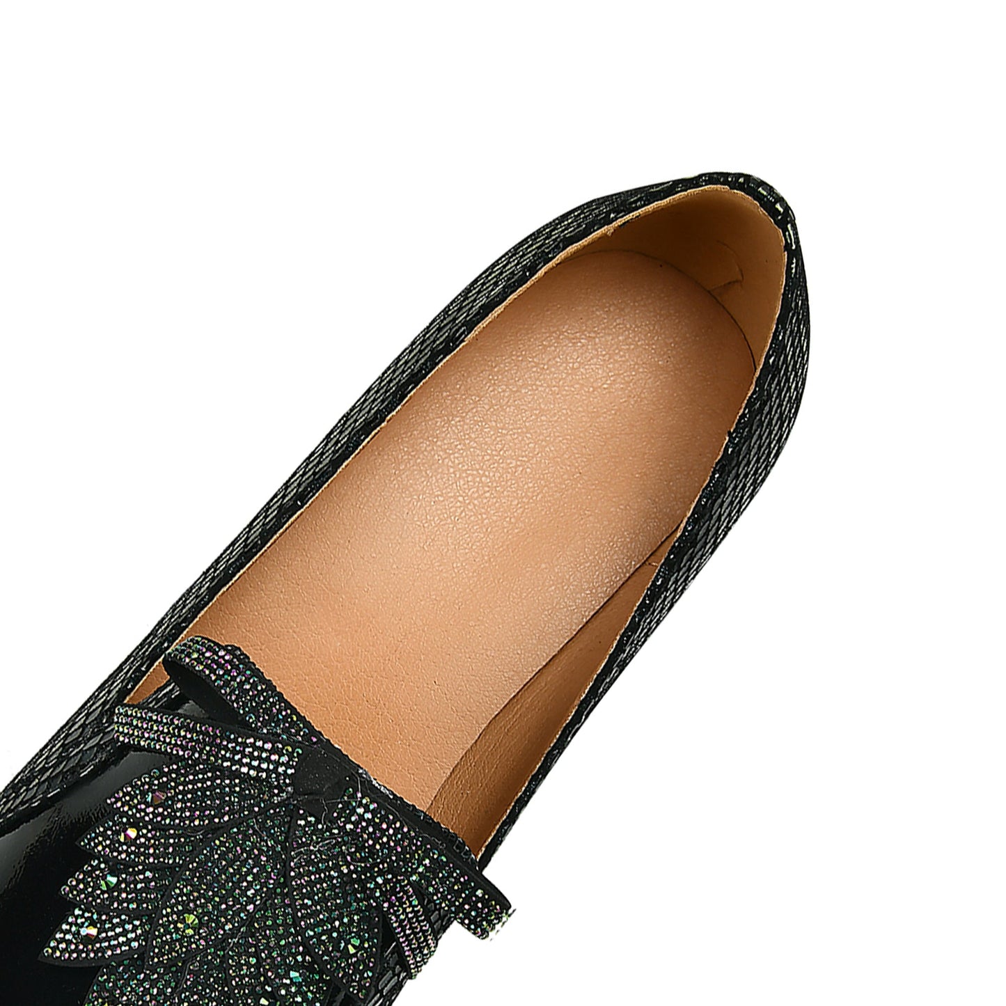 Nine Seven Handmade Women's Glossy Genuine Leather Snakeskin Slip On Pointed Toe Mid Spool Heel Pumps Shoes