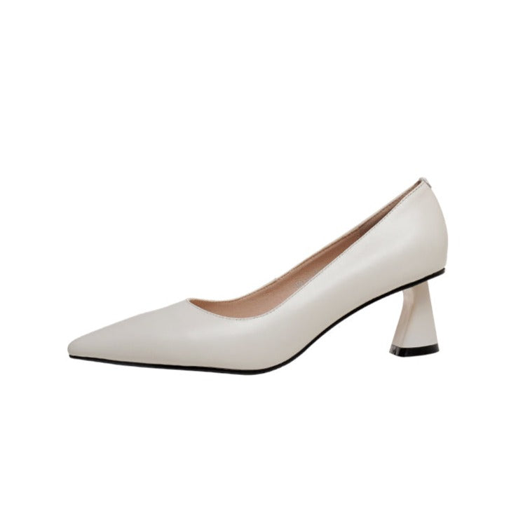 Nine Seven Women's Handmade Genuine Leather Pointed Toe Mid Heel Office Lady Slip On Pumps Shoes