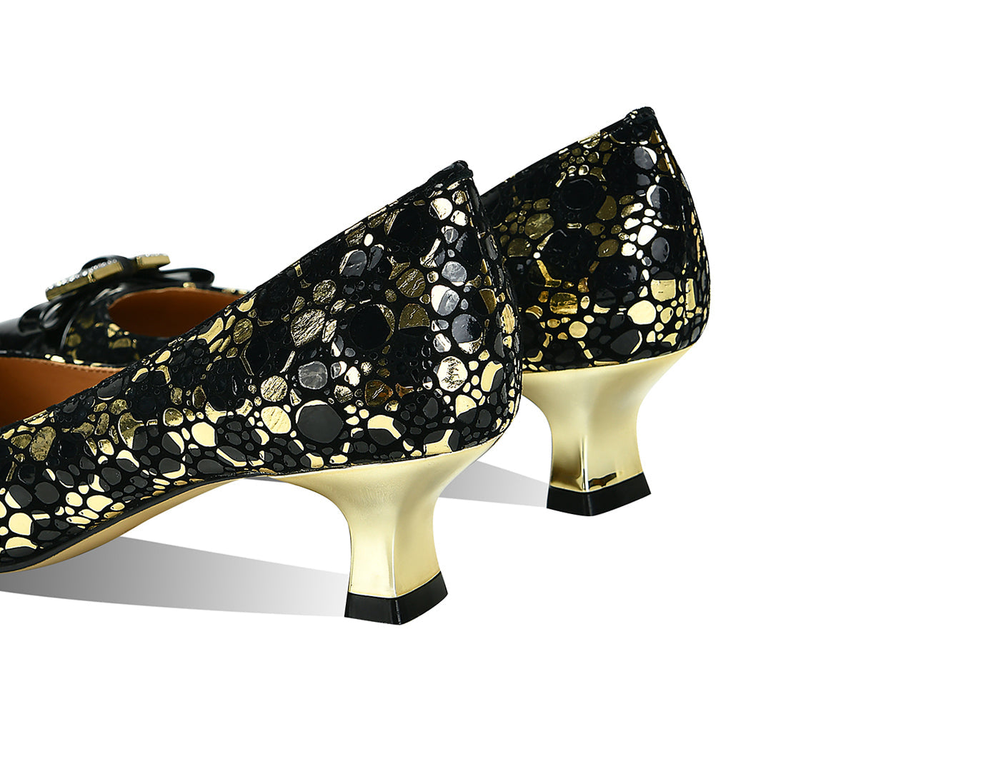 Nine Seven Women's Handmade Genuine Leather Patent Pointed Toe Modern Buckle Slip On Comfort Heel Pumps