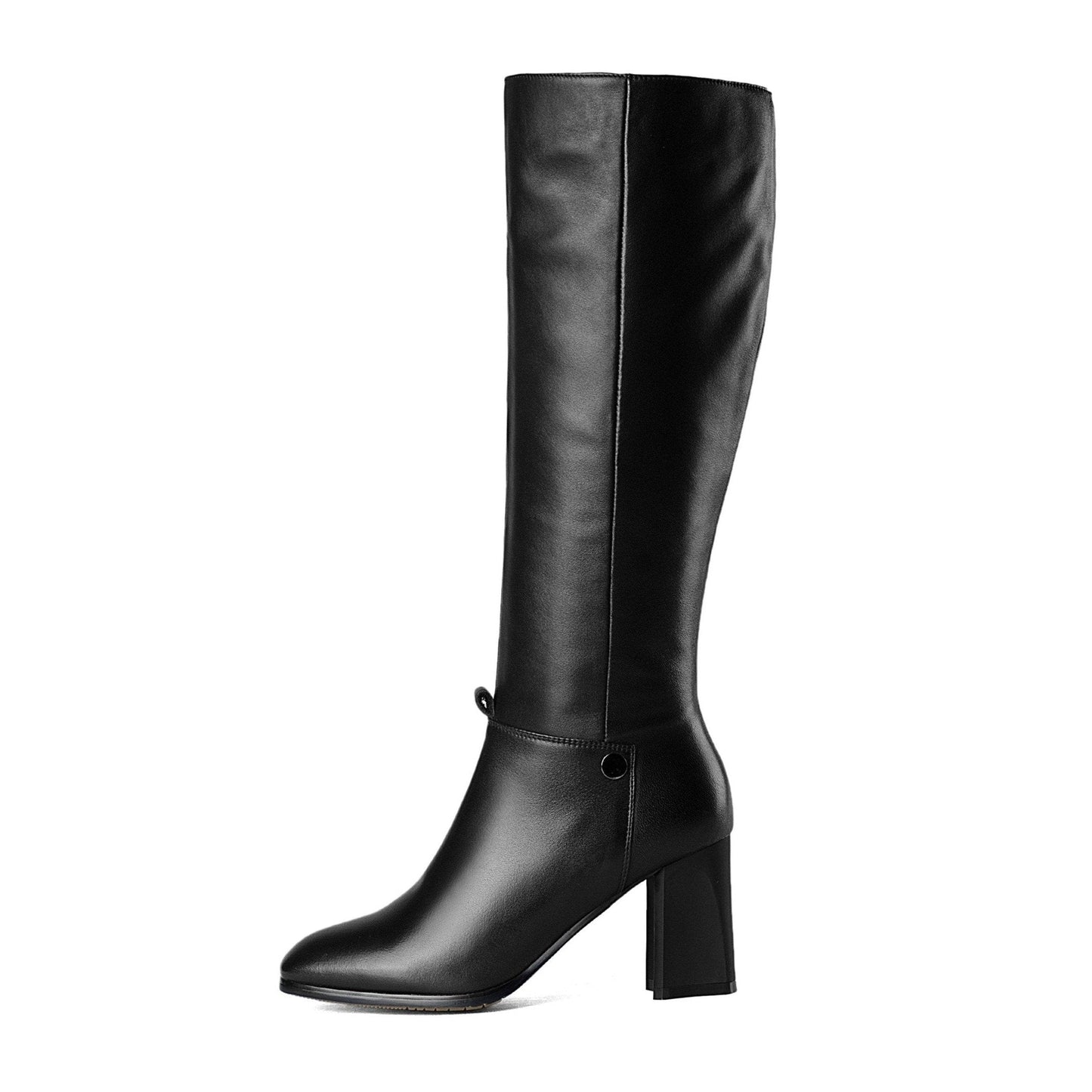 Nine Seven Genuine Leather Square Toe Chunky Heel comfortable Knee High Boots