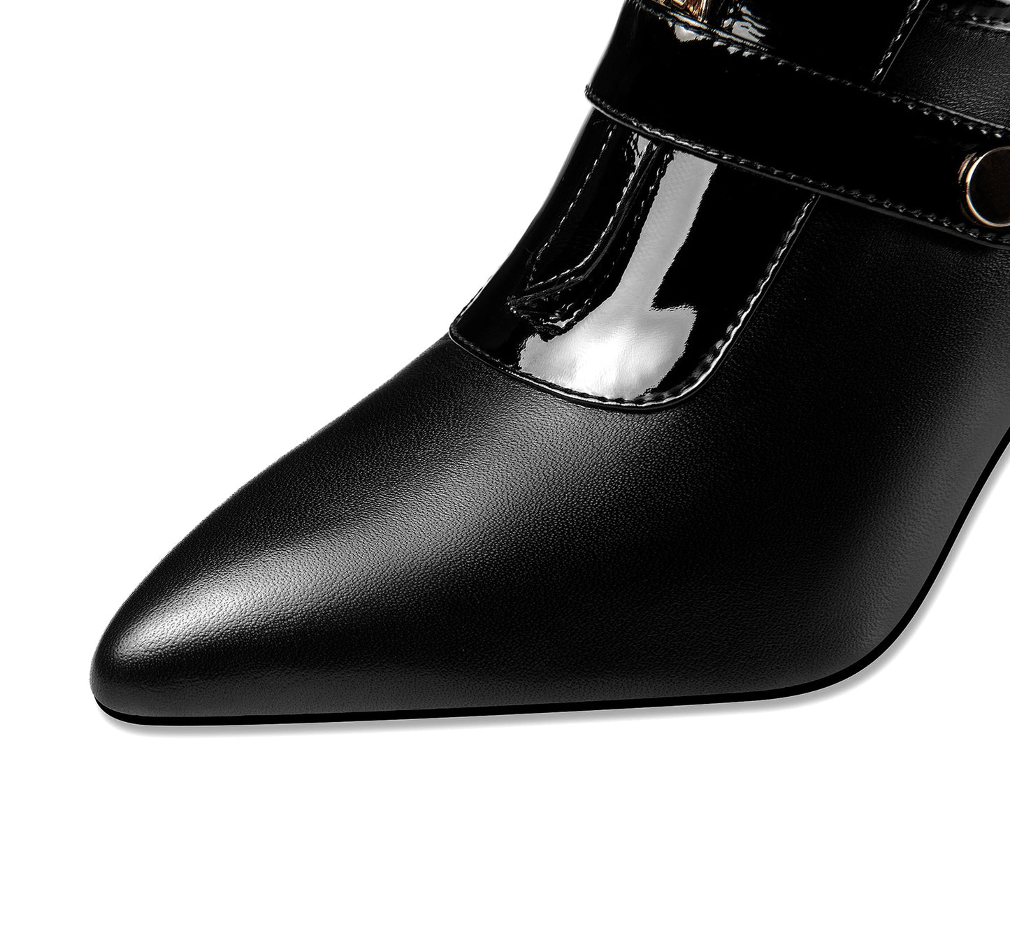Nine Seven Women's Handmade Genuine Leather Sexy High Heel Pointed Toe Oxfords Pump Shoes with Front Zip and Button Decor