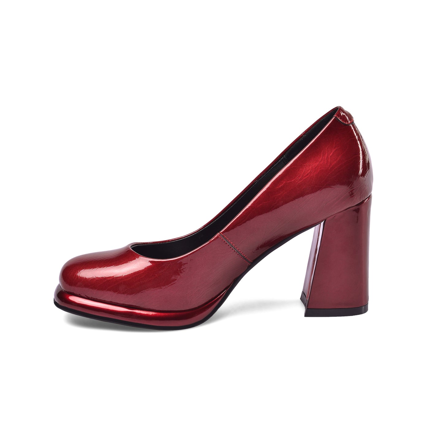 Nine Seven Women's Patent Leather Round Toe Handmade High Chunky Heels Slip On Pumps Shoes