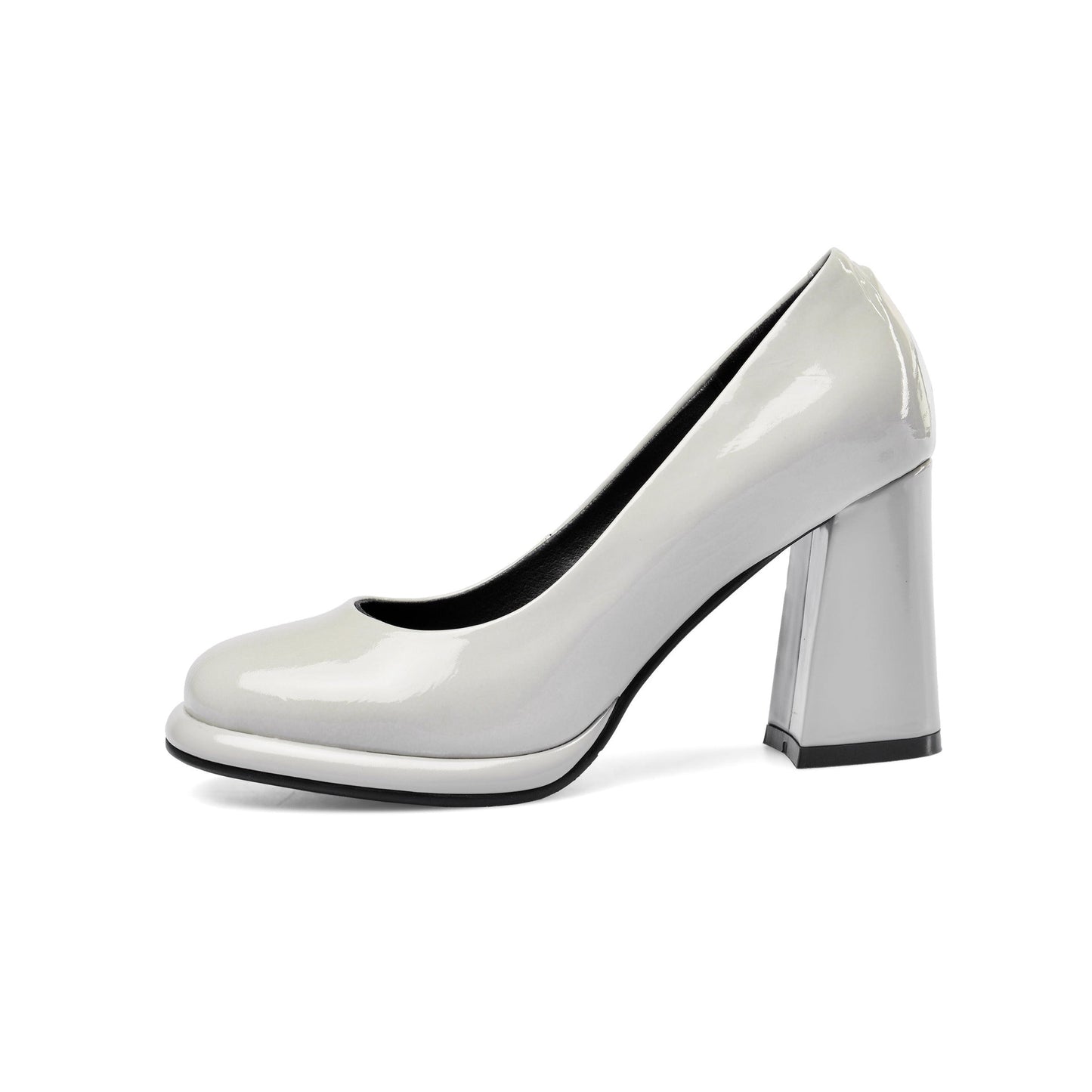 Nine Seven Women's Patent Leather Round Toe Handmade High Chunky Heels Slip On Pumps Shoes