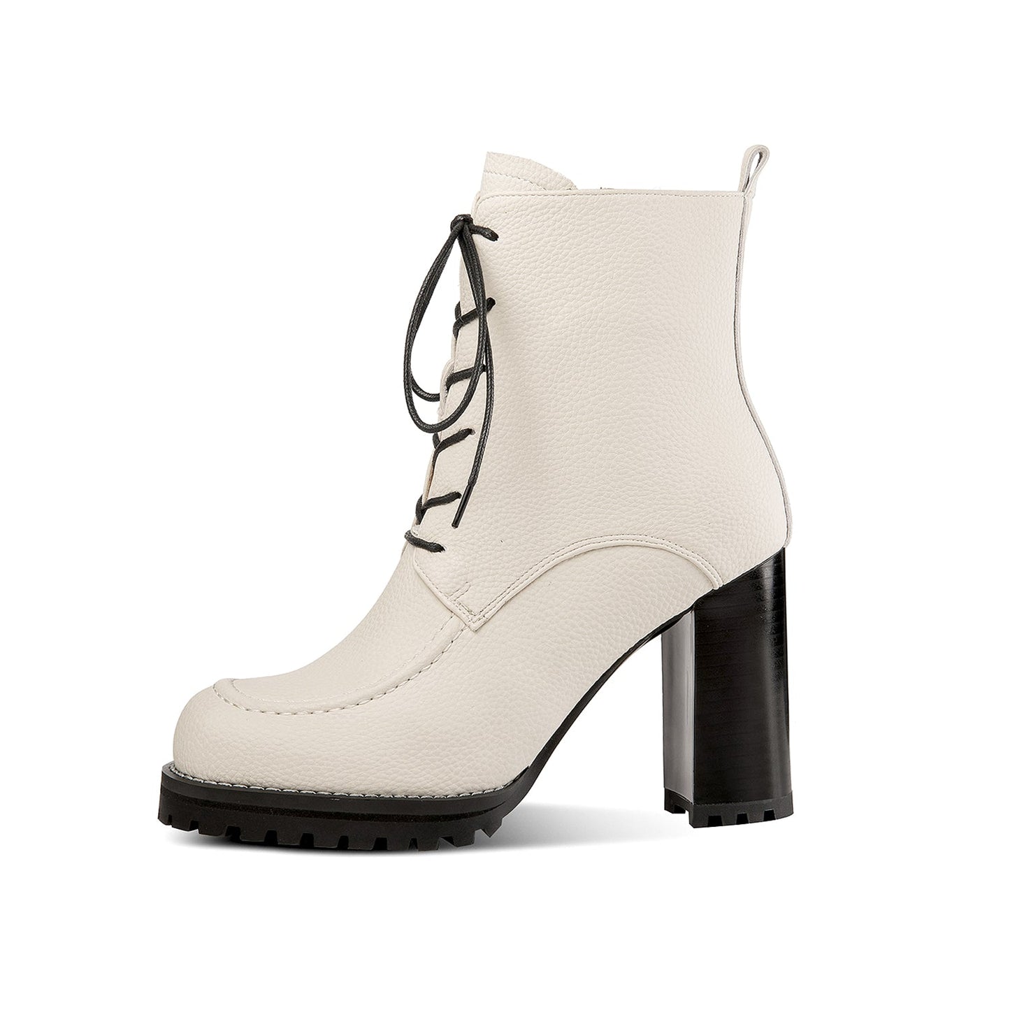 Nine Seven Women's Genuine Leather Handmade High Chunky Heel Round Toe Selftie Zip Up Ankle Boots