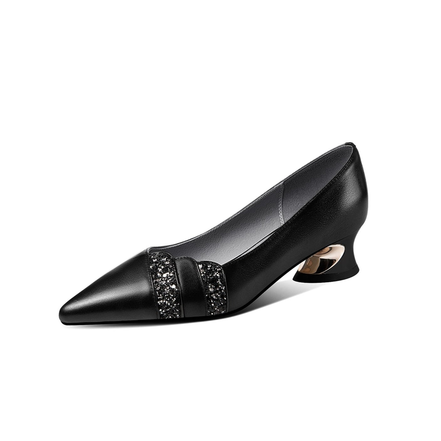 Nine Seven Women's Handmade Genuine Leather Spool Heel Pointed Toe Glitter Loafer Pumps