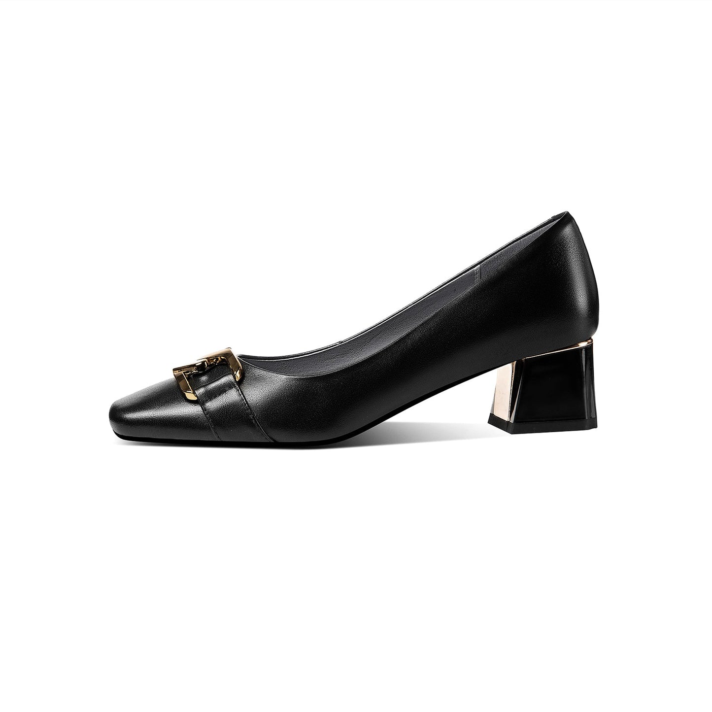 Nine Seven Women's Genuine Leather Handmade Slip On Block Heel Square Toe Pump Shoes with Unique Metal Pattern