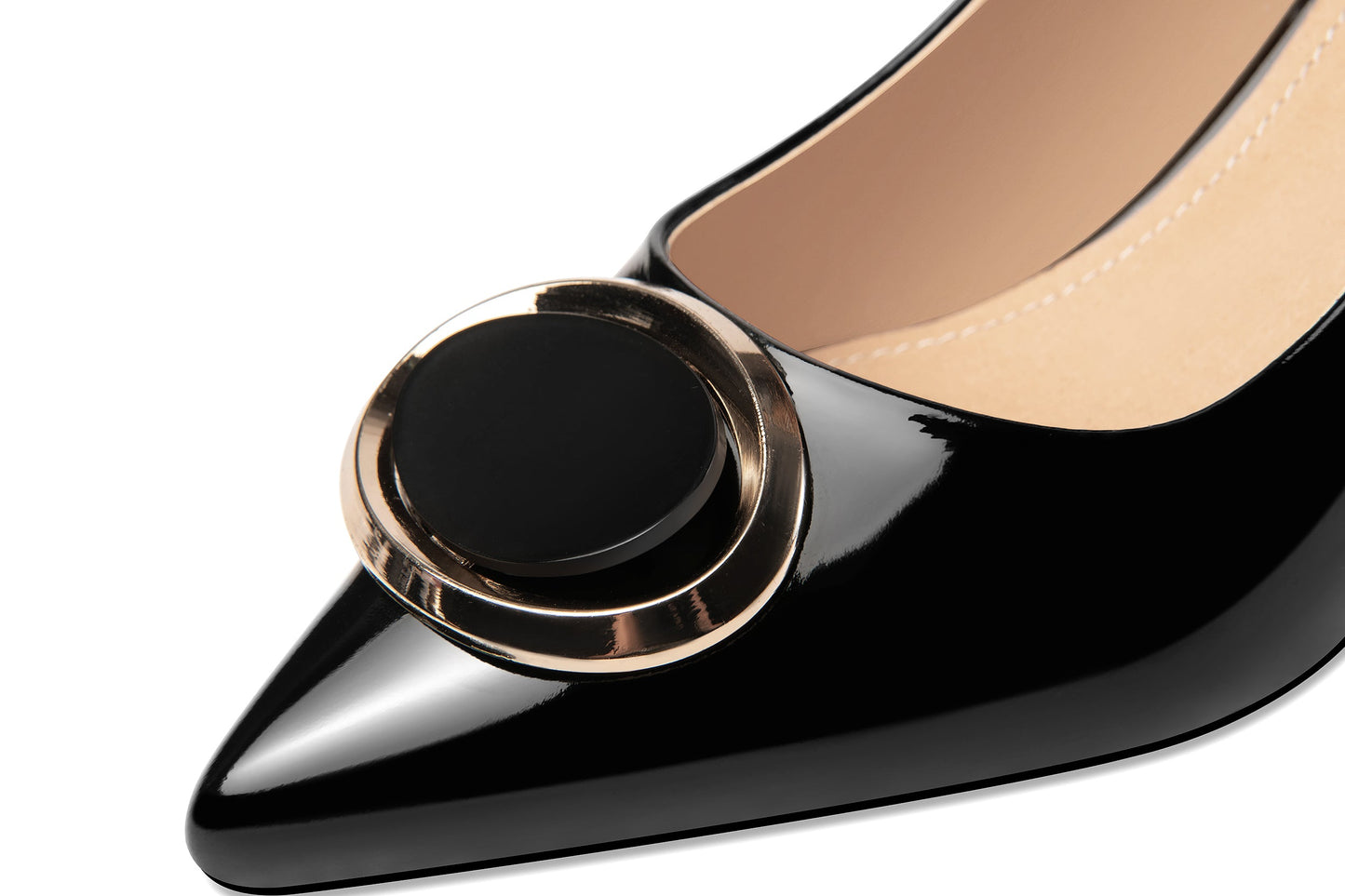 Nine Seven Women's Patent Leather Pointed Toe Handmade Buckle Mid Chunky Heel Stylish Pumps Shoes