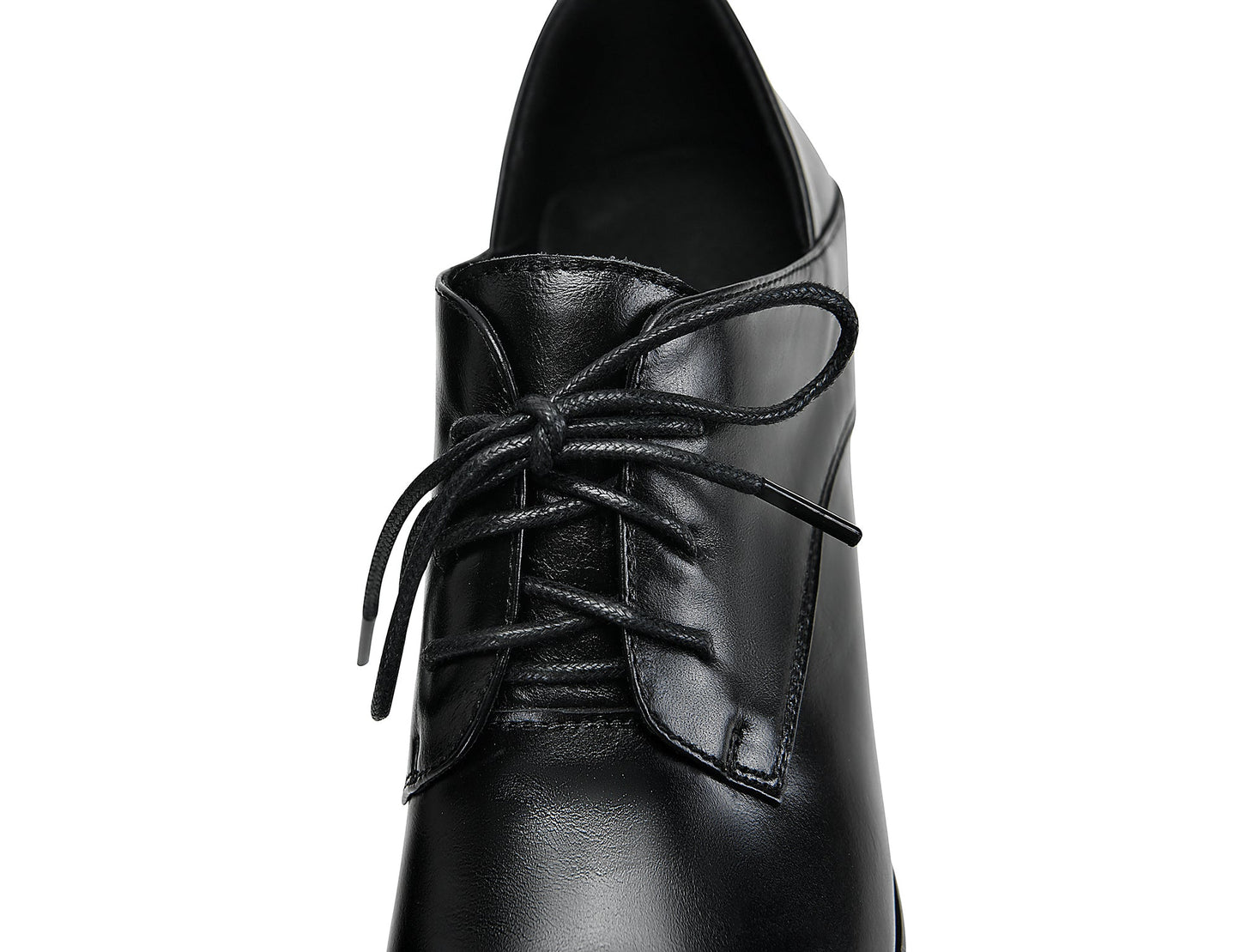 Nine Seven Women's Genuine Leather Pointed Toe Handmade Lace Up Low Chunky Heel Office Shoes