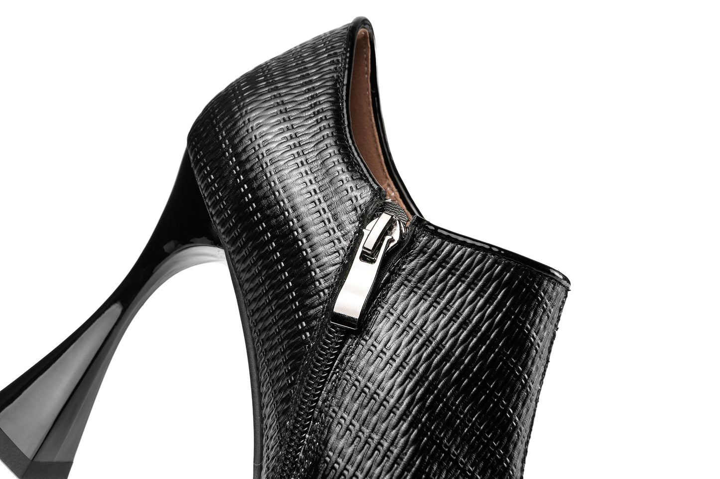 Nine Seven Pointed Toe Handmade Women's Genuine Leather High Spool Heel Side Zip Platform Pumps