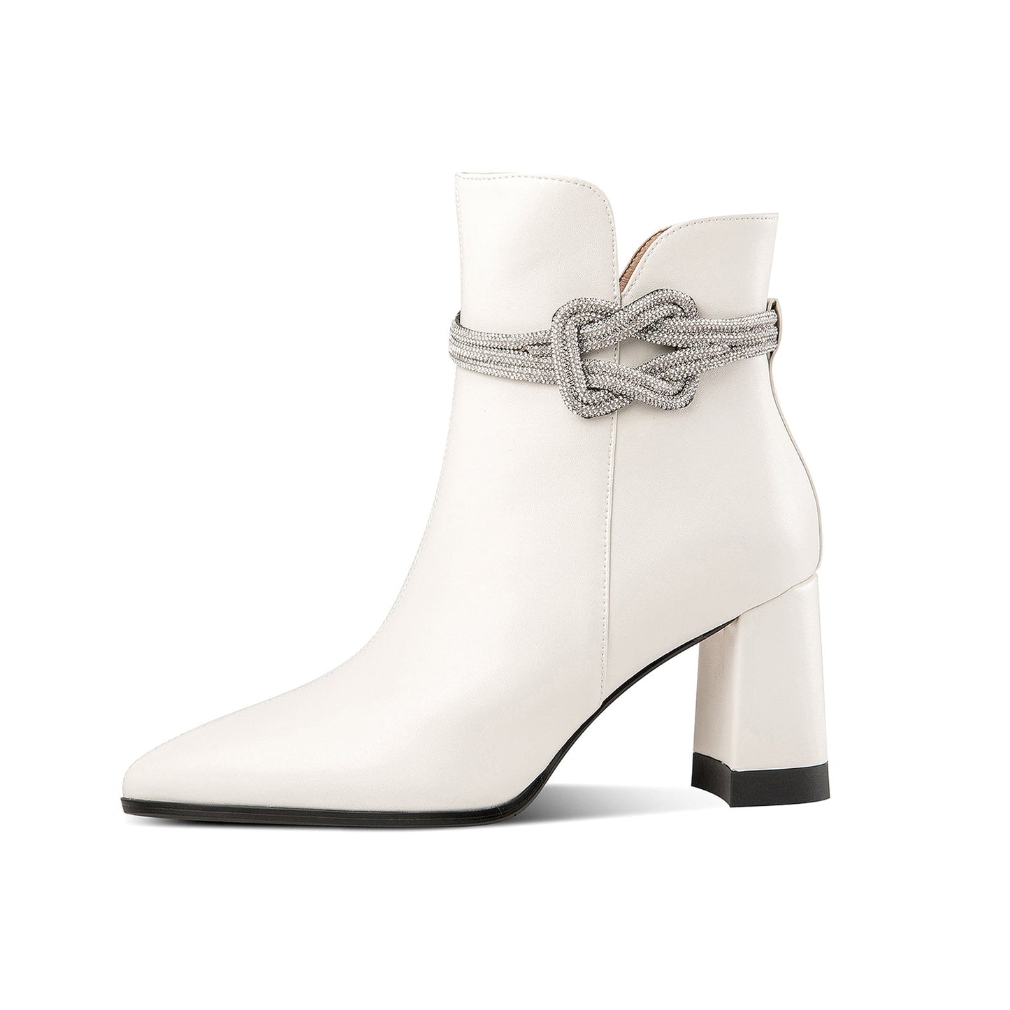 Nine Seven Genuine Leather Women's Handmade Side Zipper Pointed Toe Chunky Heel Ankle Boots