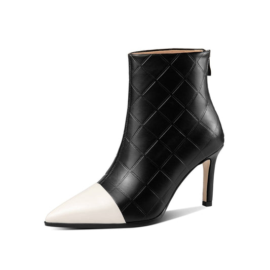 Nine Seven Genuine Leather Women's Handmade Assorted Colors Pointed Toe Stiletto Heel Back Zipper Ankle Boots