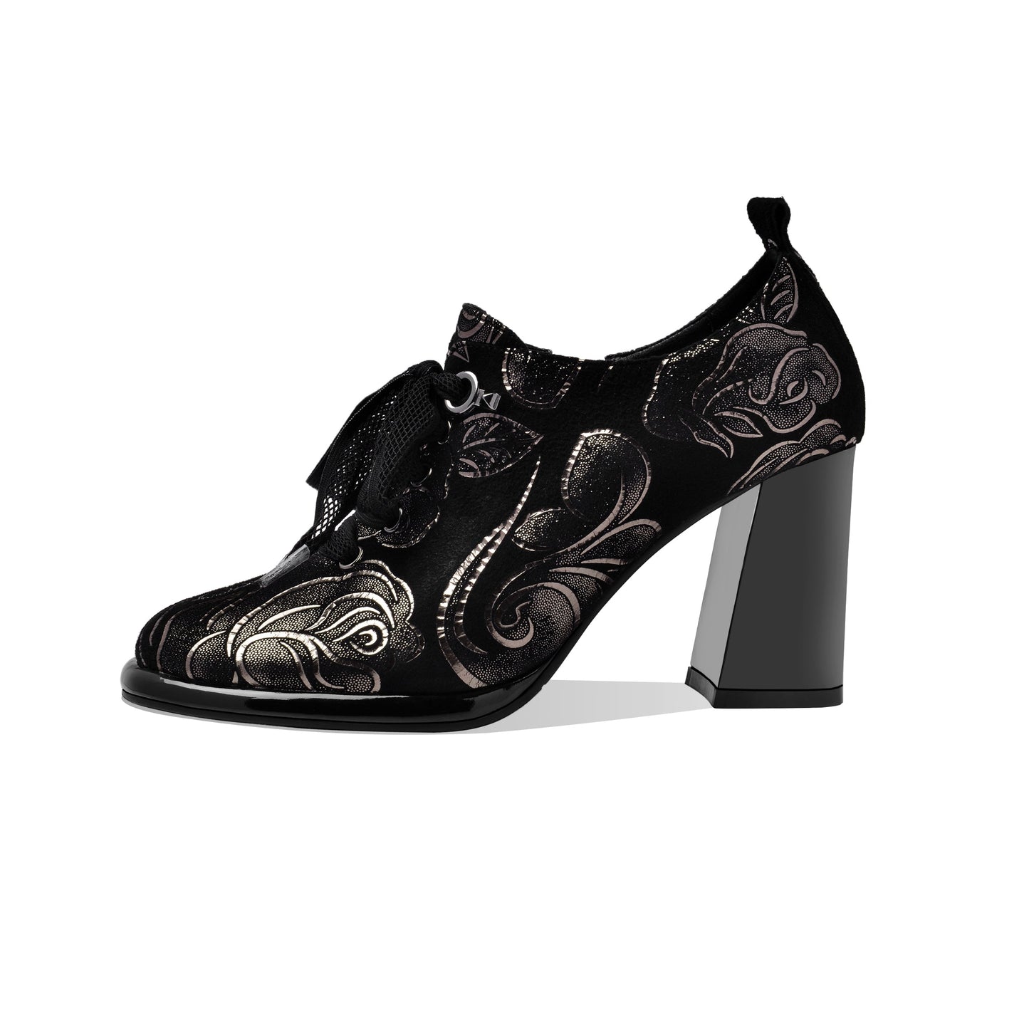 Nine Seven Women's Handmade Printed Suede Leather Platform Round Toe Lace Up Side Zip High Chunky Heel Pumps