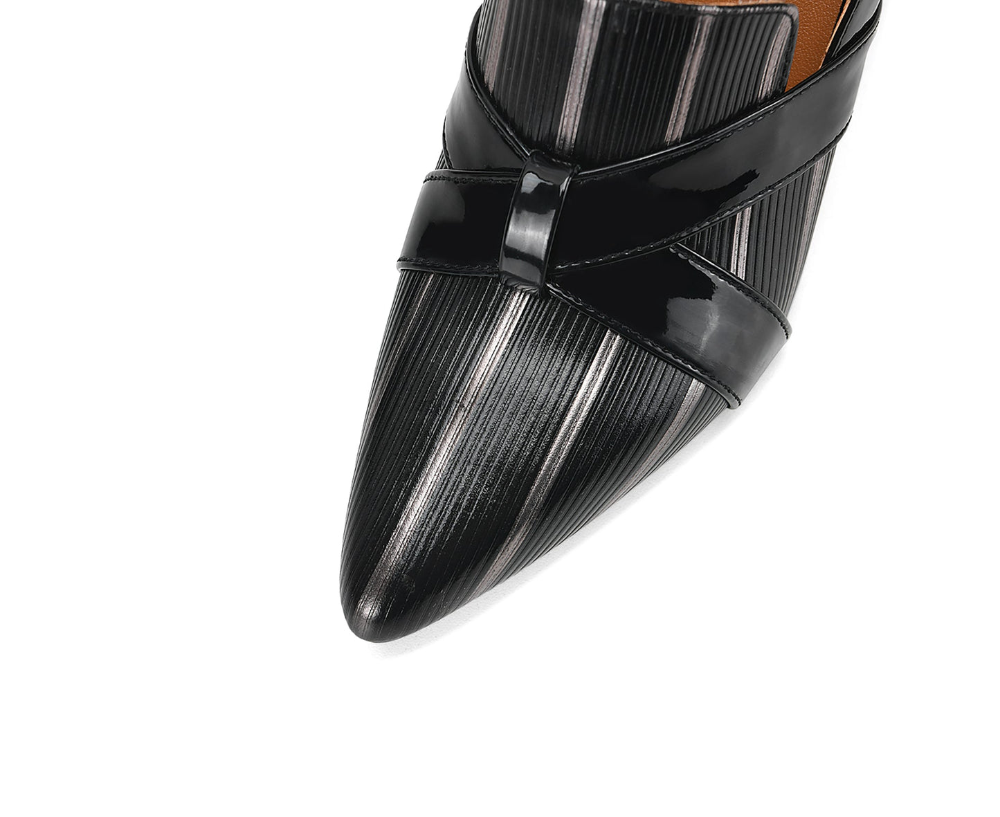 Nine Seven Glossy Genuine/Patent Leather Pointed Toe Handmade Chunky Heels Graceful Women's Dress Pumps