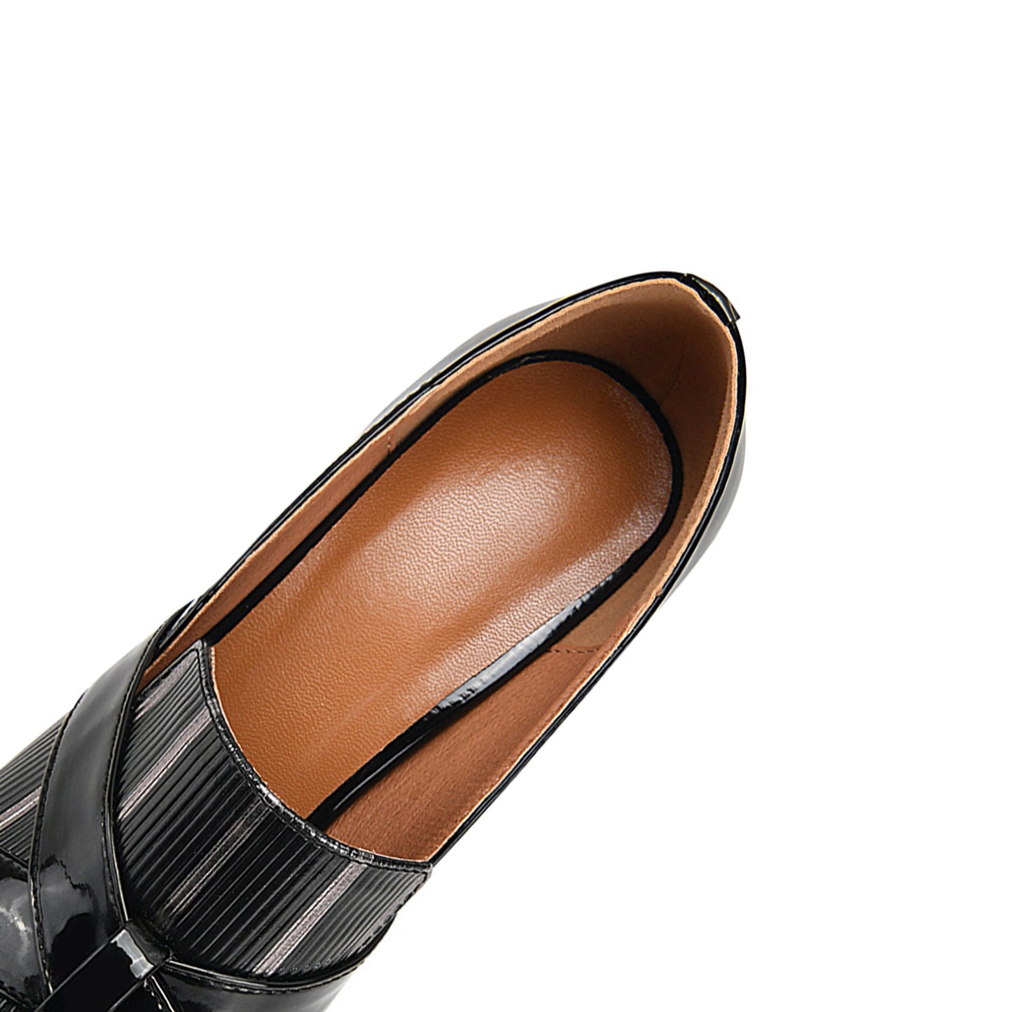 Nine Seven Glossy Genuine/Patent Leather Pointed Toe Handmade Chunky Heels Graceful Women's Dress Pumps