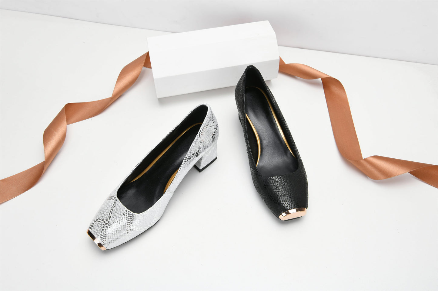 Nine Seven Women's Genuine Leather Handmade Square Toe Low Block Heels Stylish Loafers Shoes