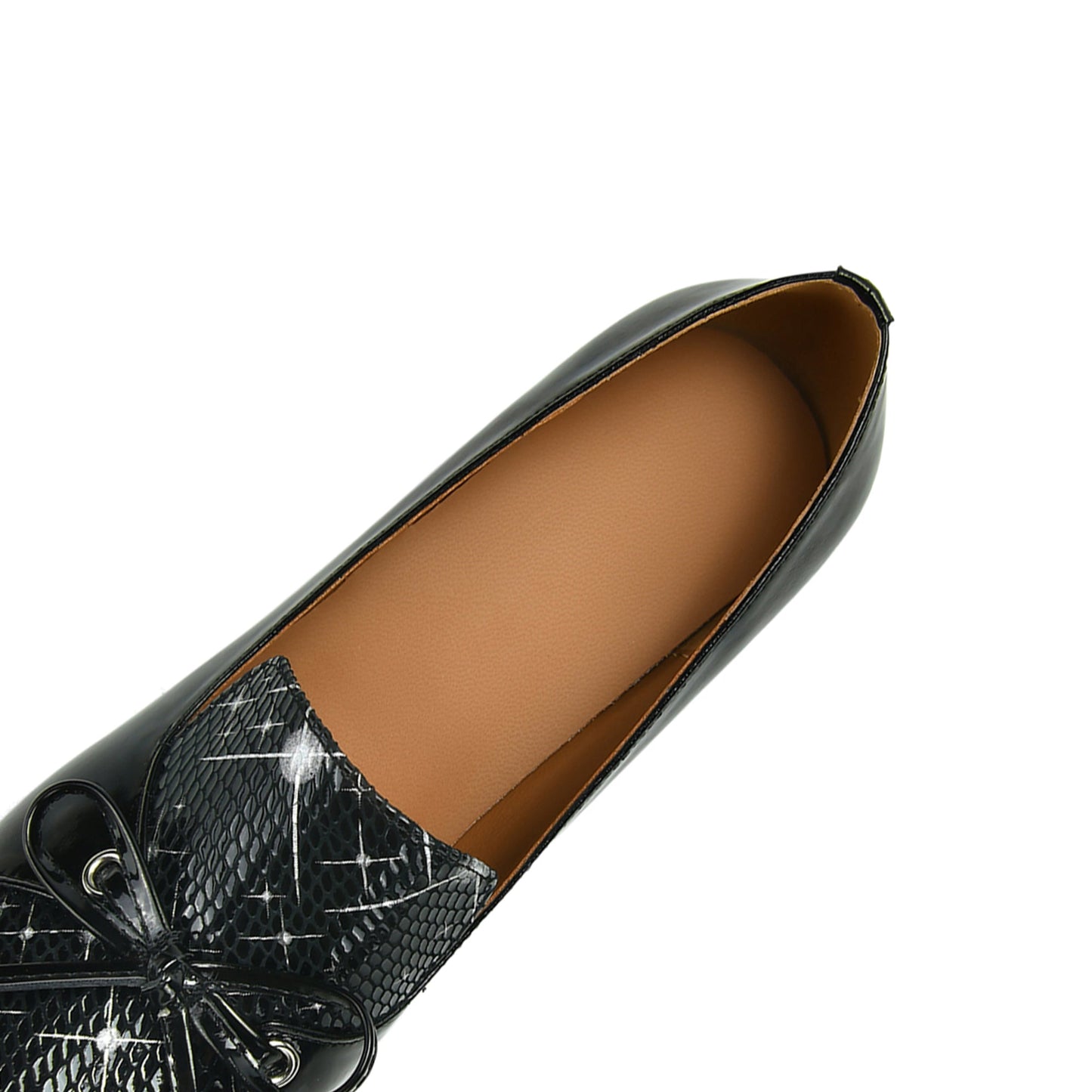 Nine Seven Handmade Women's Glossy Genuine Leather Decor Bowknot Slip On Pointed Toe Mid Cone Heel Pumps Shoes