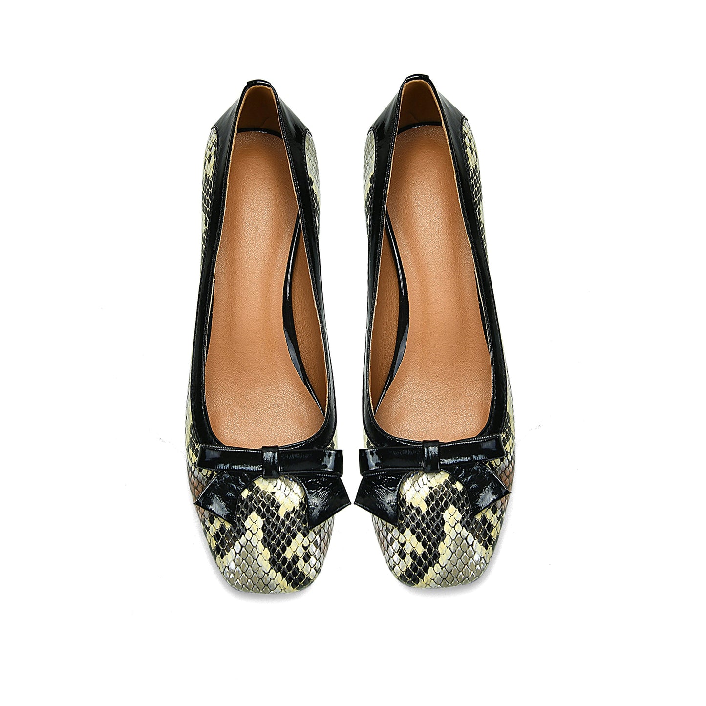 Nine Seven Handmade Women's Genuine Leather Snakeskin Assorted Color Slip On Square Toe Mid Cone Heel Pumps Shoes