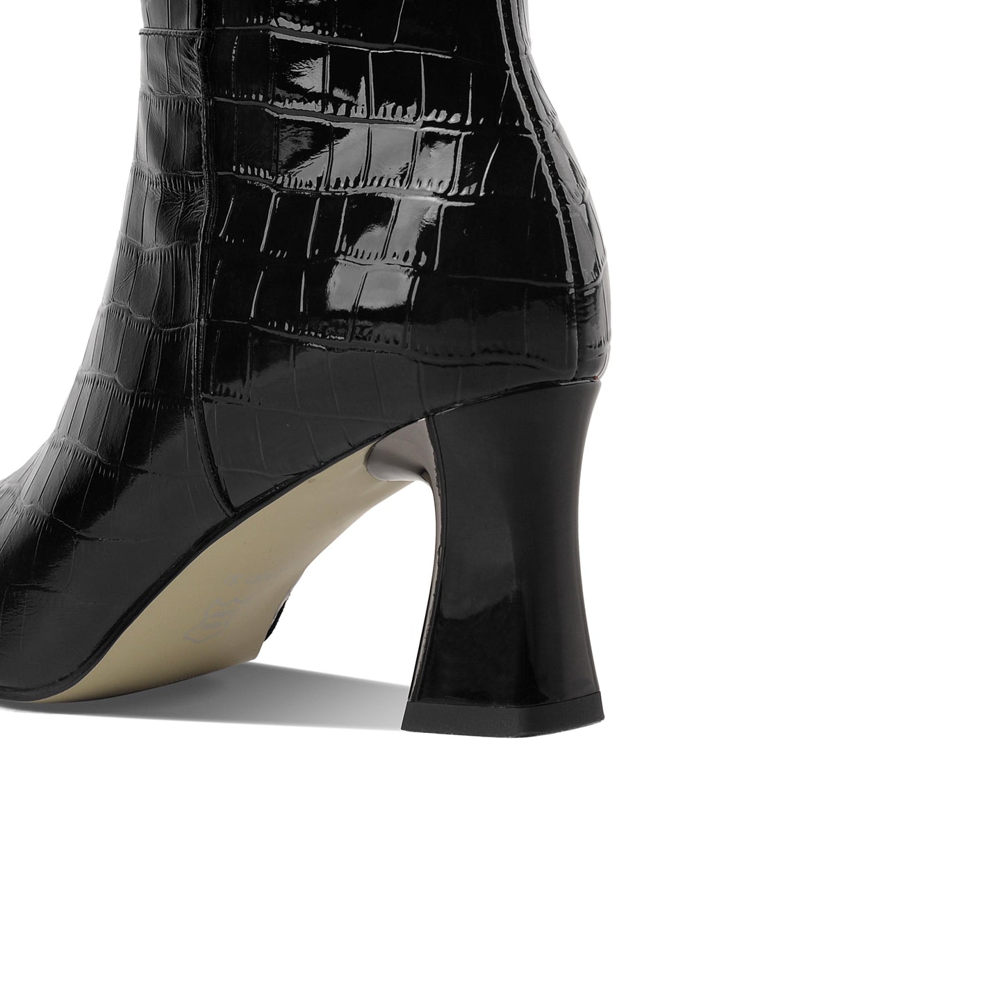 Nine Seven Women's Handmade Embossed Genuine Leather Clear Pointed Toe Mid Spool Heel Side Zip Up Classic Black Knee High Boots