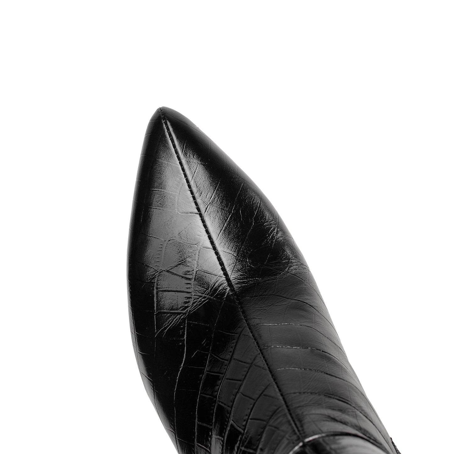 Nine Seven Women's Handmade Embossed Genuine Leather Clear Pointed Toe Mid Spool Heel Side Zip Up Classic Black Knee High Boots