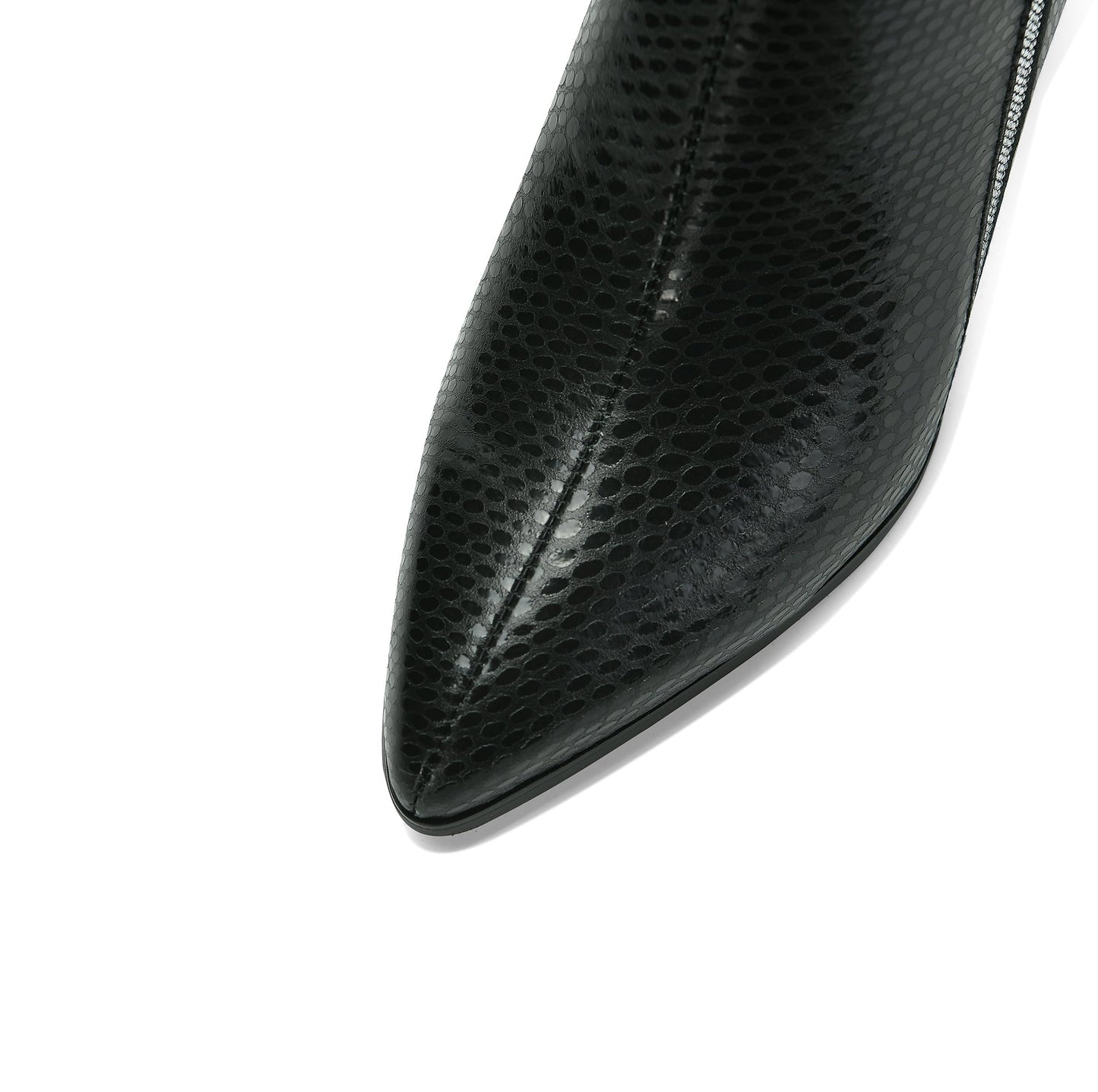 Nine Seven Handmade Women's Genuine Leather Printed Glossy Side Zipper Pointed Toe Mid Chunky Heel Ankle Boots