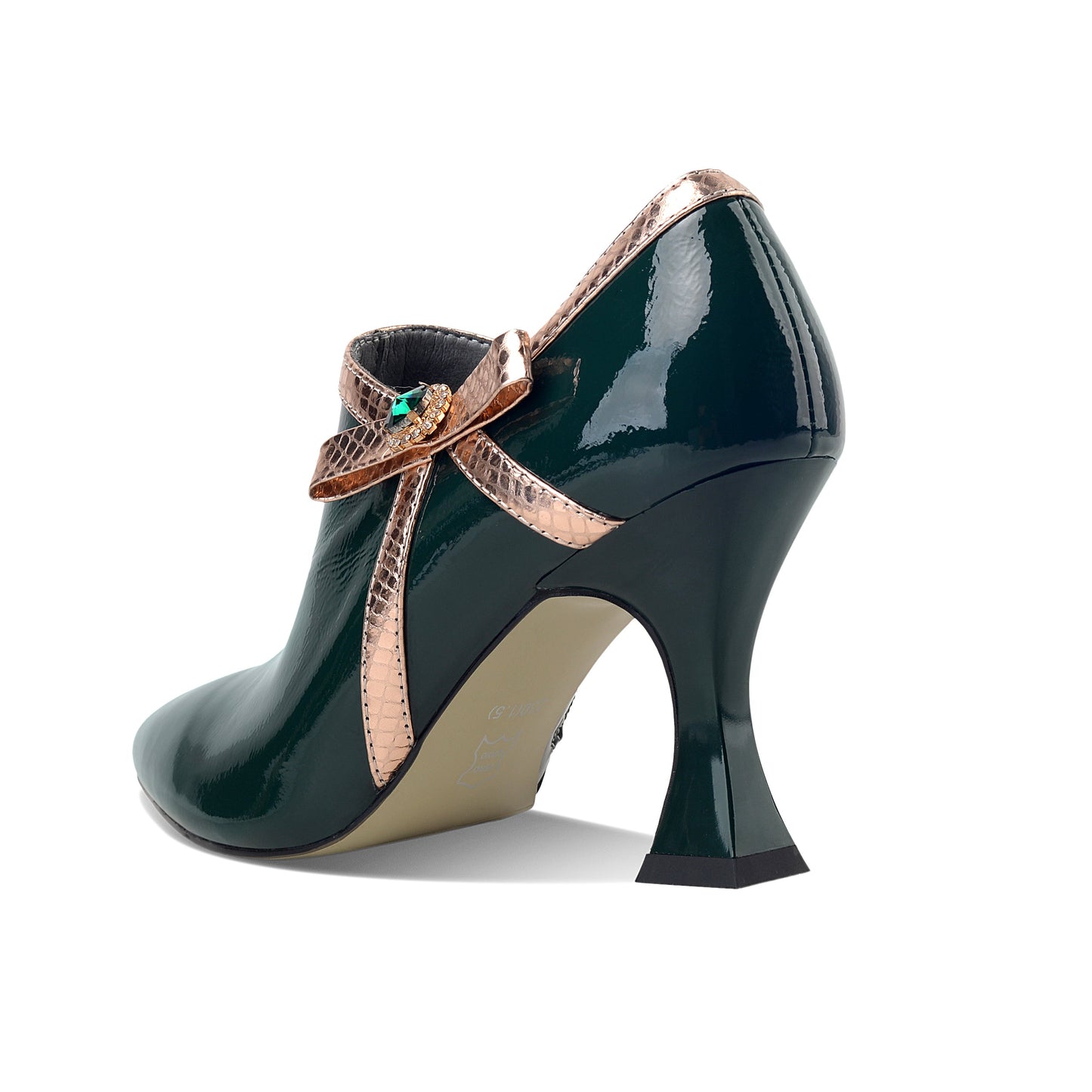 Nine Seven Women's Patent Leather Handmade High Stiletto Heel Side Zip Up Pointed Toe Pump Shoes with Crystal Bowtie