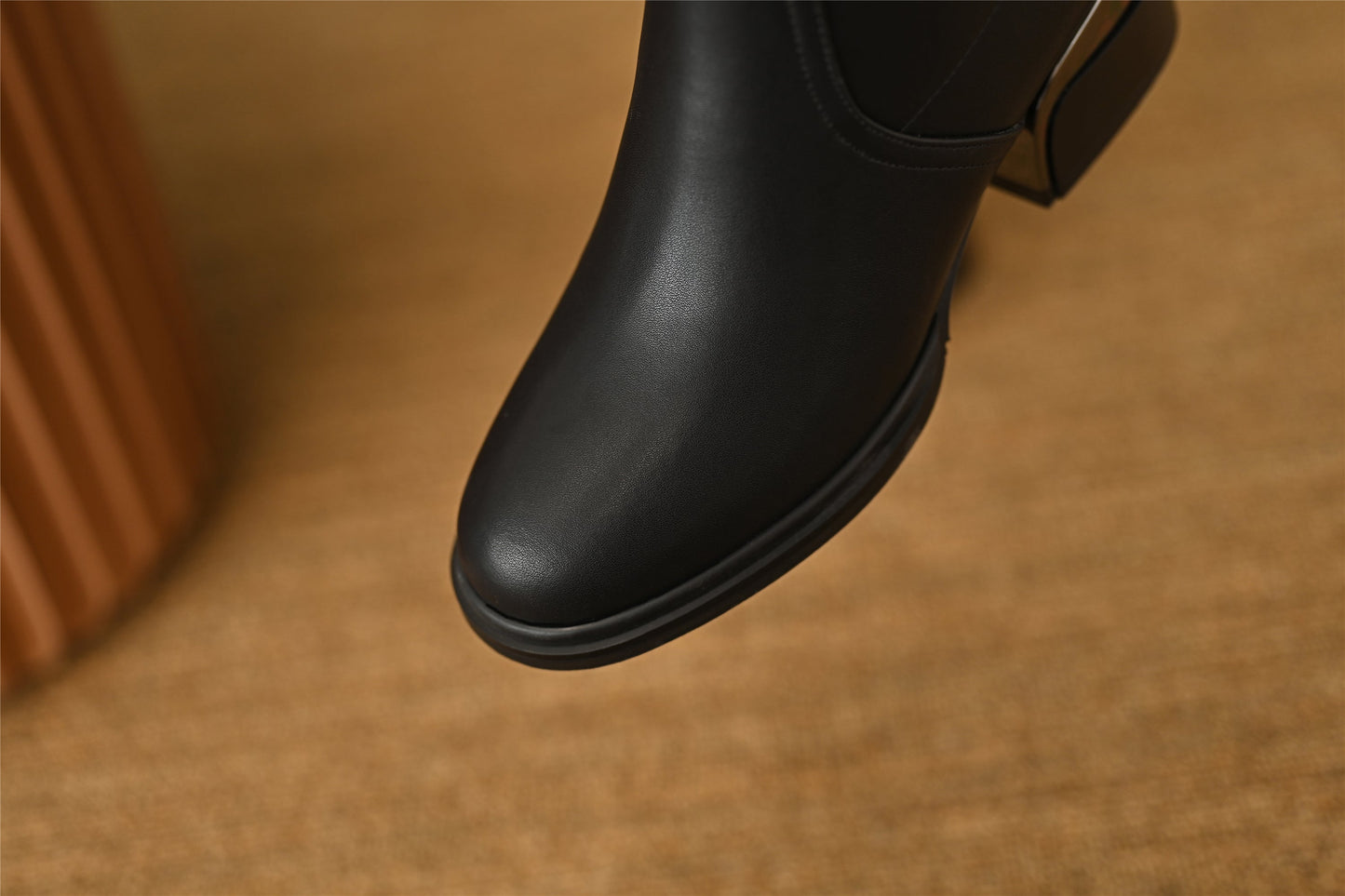 Nine Seven Women's Round Toe Genuine Leather Handmade Side Zipper Low Chunky Heels Casual Knee High Boots with Buckle