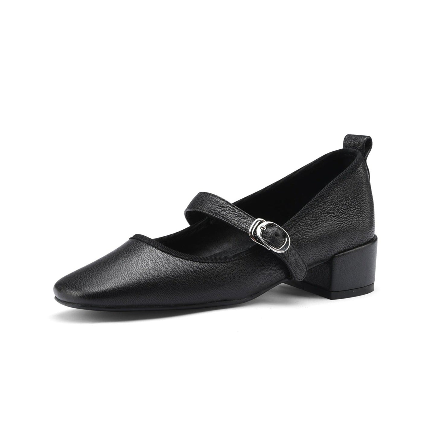 Nine Seven Women's Genuine Leather Square Toe Handmade Buckle Low Chunky Heels Casual Mary Jane Shoes