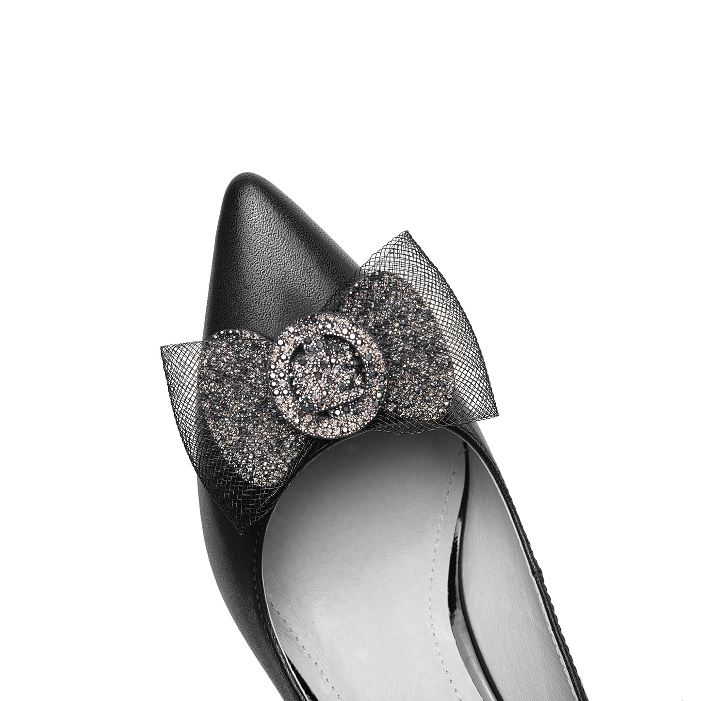 Nine Seven Women's Handmade Genuine Leather Pointed Toe High Spool Heel Easy Slip On Loafer Pump Shoes with Graceful Bow