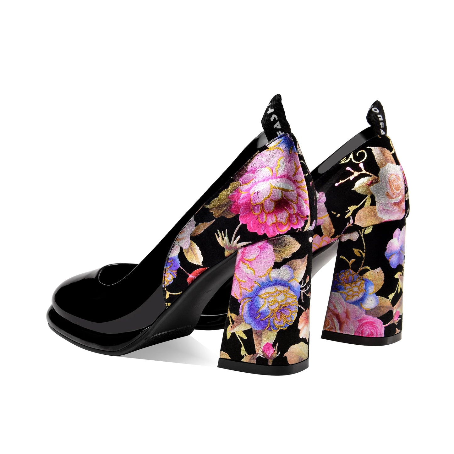 Nine Seven Women's Round Toe Floral Patent Leather Handmade Platform High Chunky Heel Unique Pump Shoes