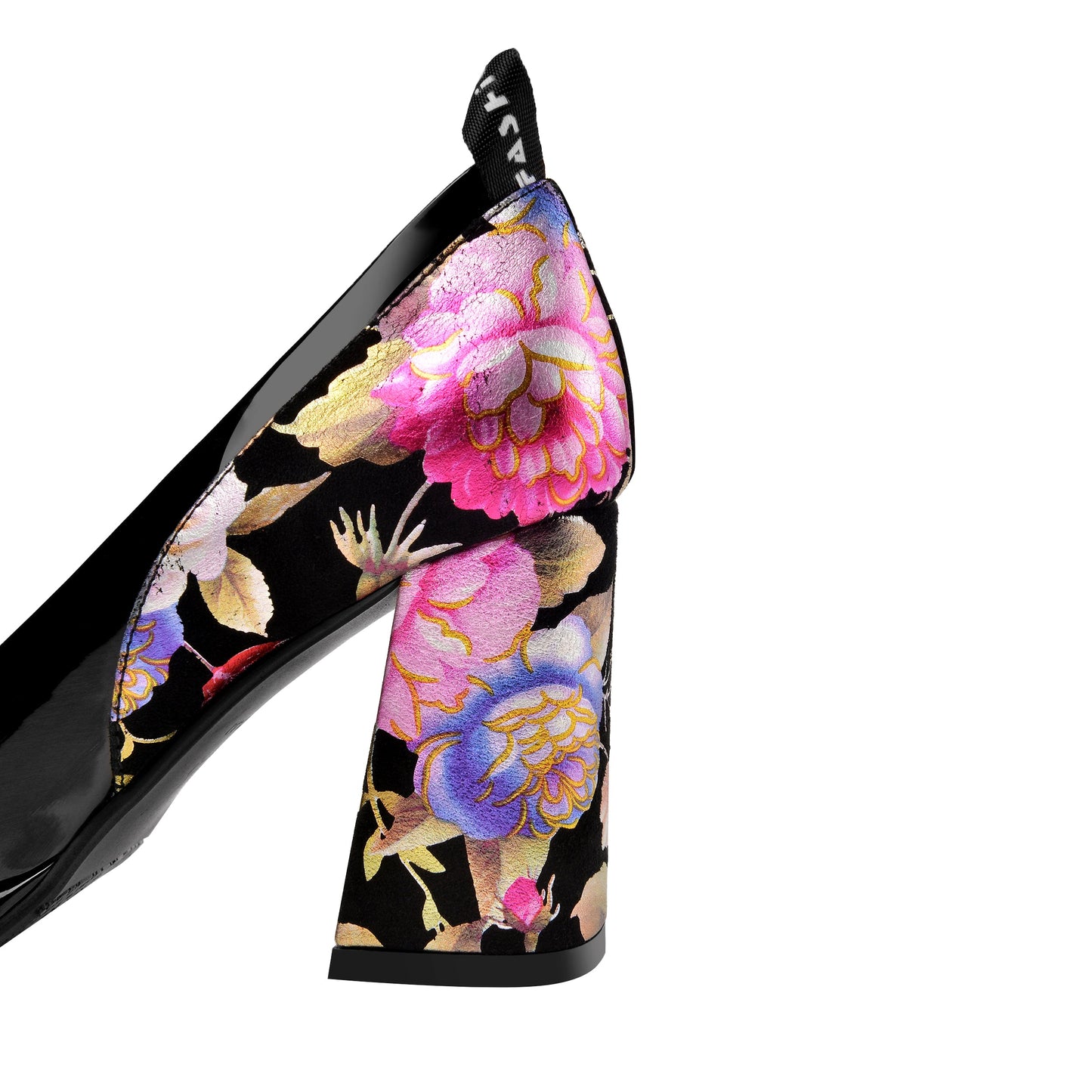 Nine Seven Women's Round Toe Floral Patent Leather Handmade Platform High Chunky Heel Unique Pump Shoes