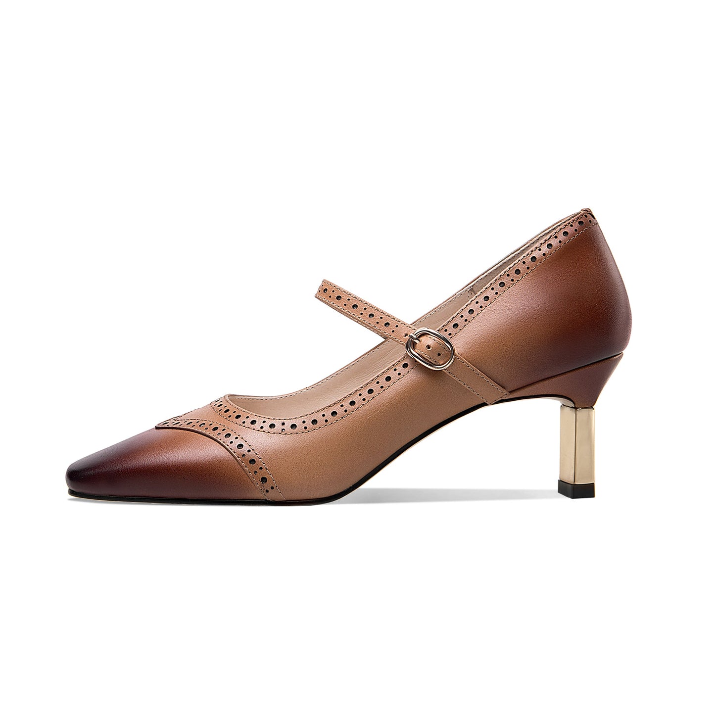 Nine Seven Genuine Leather Women's Handmade Little Square Toe Mental Mid Stiletto Heel Buckle Gradient Color Mary Jane Pump Shoes