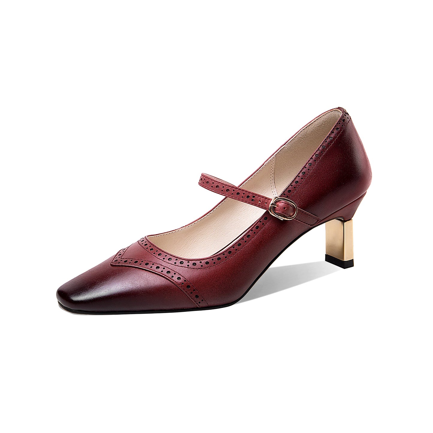 Nine Seven Genuine Leather Women's Handmade Little Square Toe Mental Mid Stiletto Heel Buckle Gradient Color Mary Jane Pump Shoes