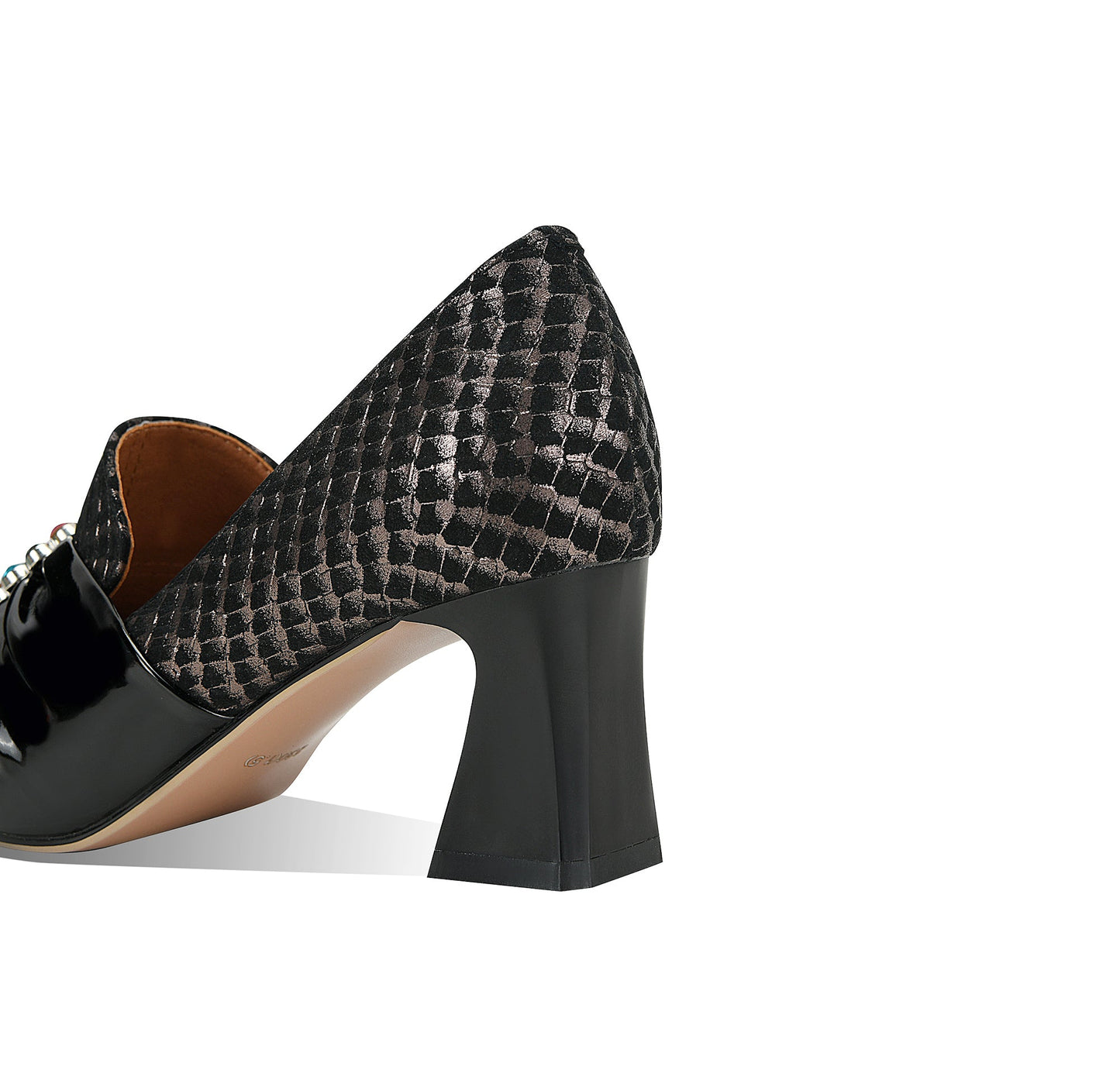 Nine Seven Women's Pointed Toe Genuine Leather Handmade Mid Chunky Heels Graceful Pumps Shoes