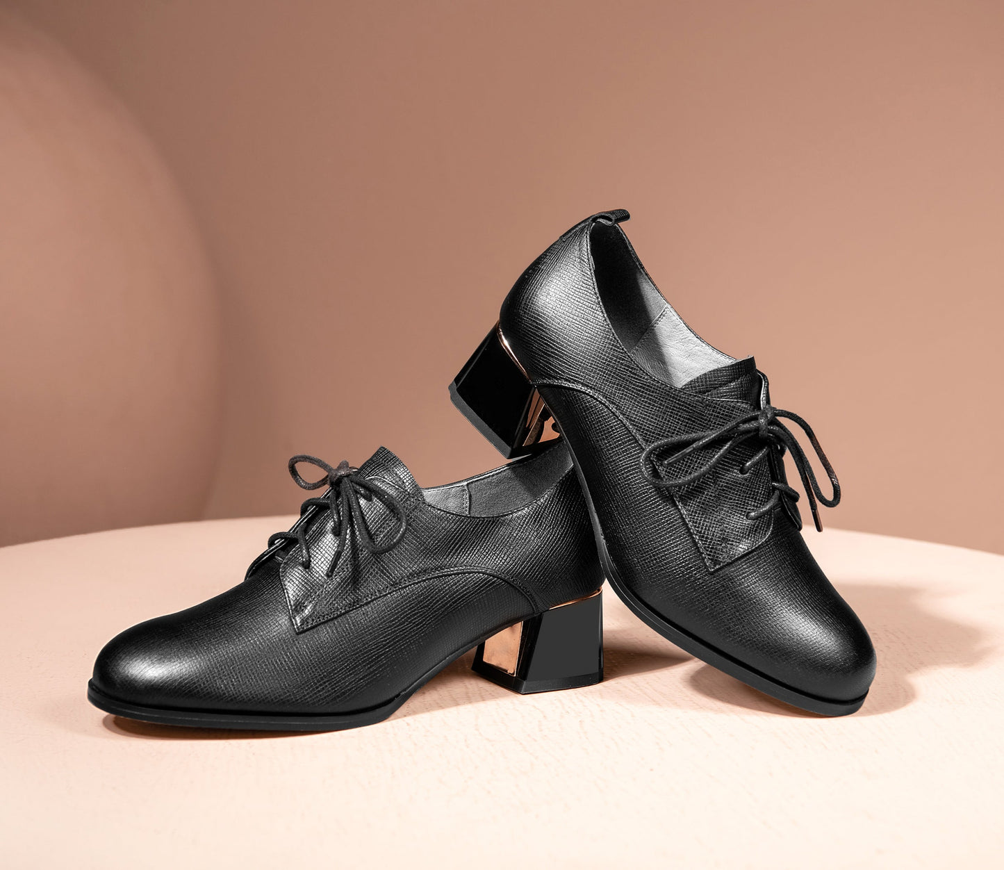 Nine Seven Women's Genuine Leather Handmade Block Heel Round Toe Lace Up Oxford Pumps