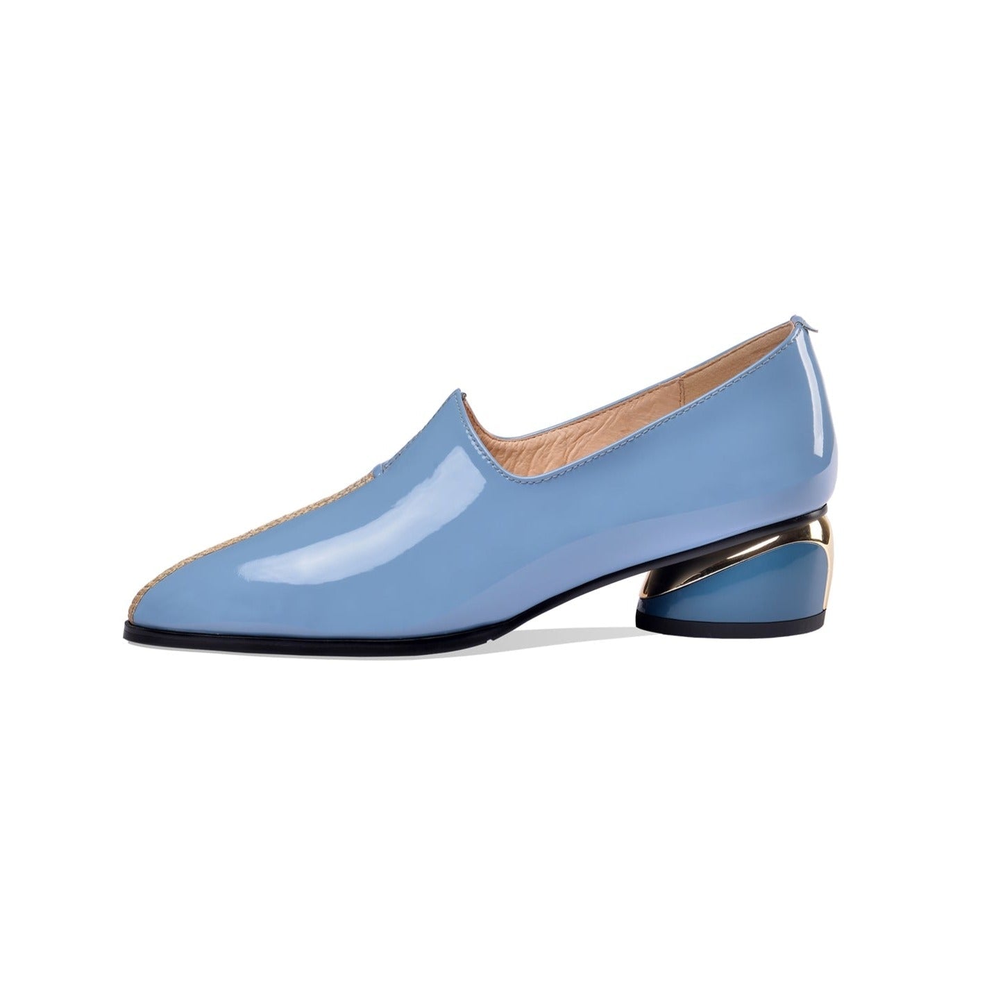 Nine Seven Women's Patent Leather Pointed Toe Handmade Stitches Low Chunky Heels Stylish Loafer Shoes