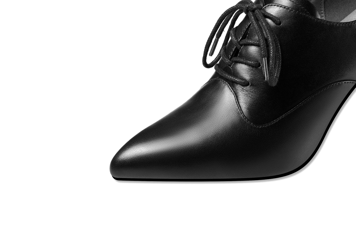 Nine Seven Women's Genuine Leather Handmade Pointed Toe High Chunky Heel Lace Up Stylish Oxford Pumps