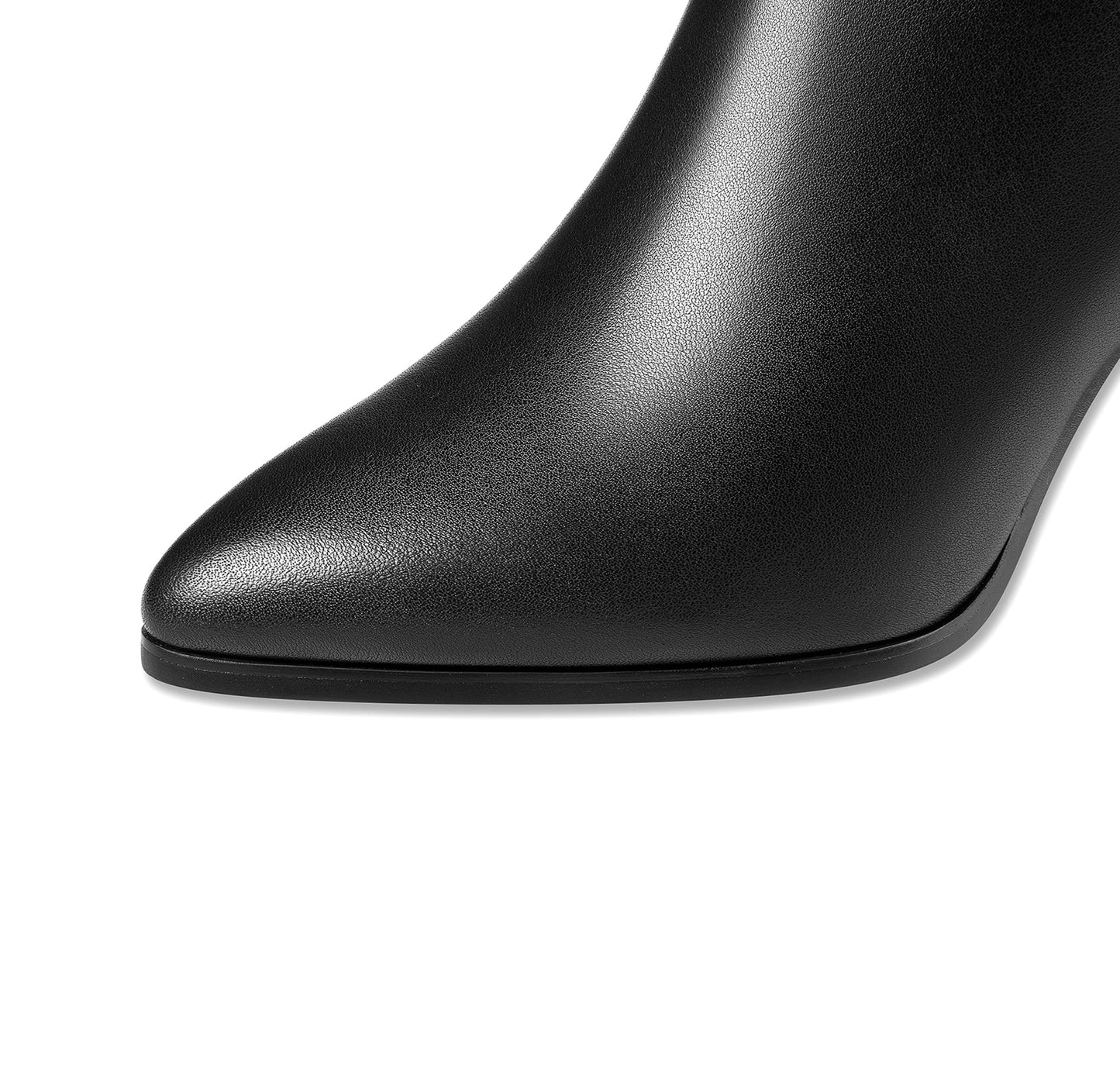 Nine Seven Handmade Women's Genuine Leather High Heel Side Zip Up Belt Decor Pointed Toe Black Knee-High Boots