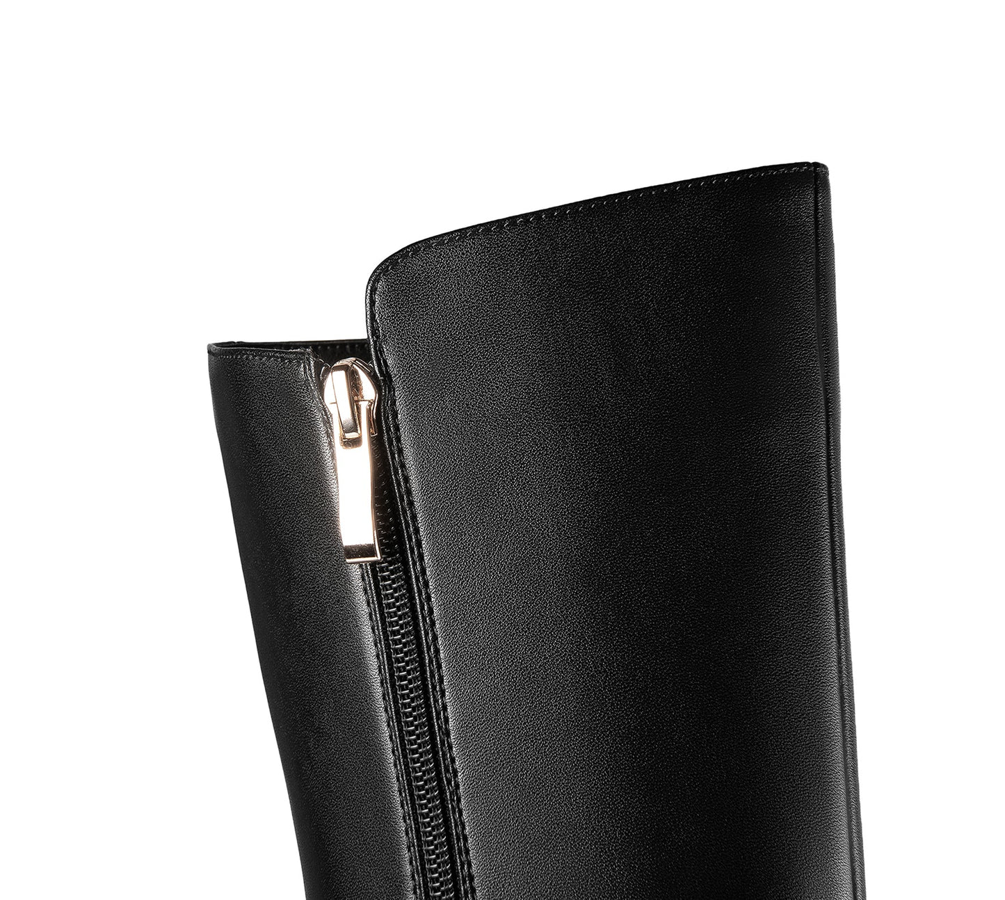 Nine Seven Handmade Women's Genuine Leather High Heel Side Zip Up Belt Decor Pointed Toe Black Knee-High Boots