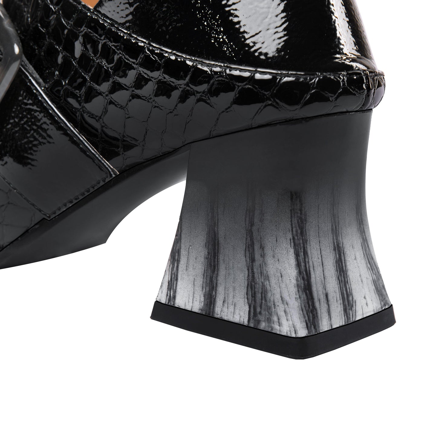 Nine Seven Women's Patent Leather Pointed Toe Handmade Side Zipper Mid Chunky Heels Stylish Pumps with Buckle