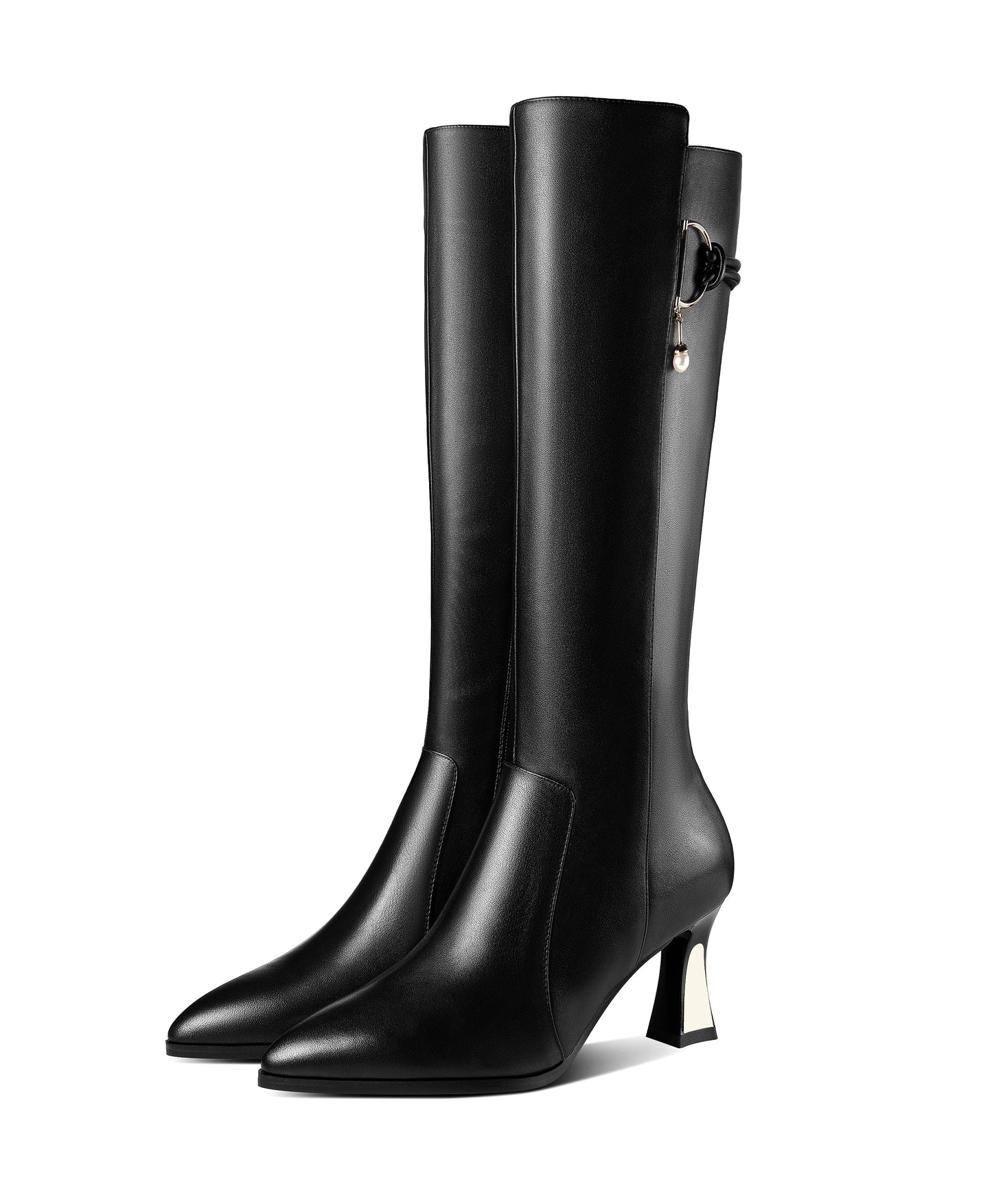 Nine Seven Handmade Women's Genuine Leather Side Zip Up Mid Heel Pointed Toe Stylish Knee High Boots