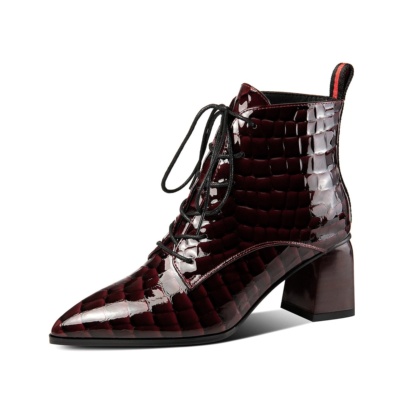 Nine Seven Patent Leather Women's Handmade Pointed Toe Block Heel Lace Up Stylish Ankle Booties