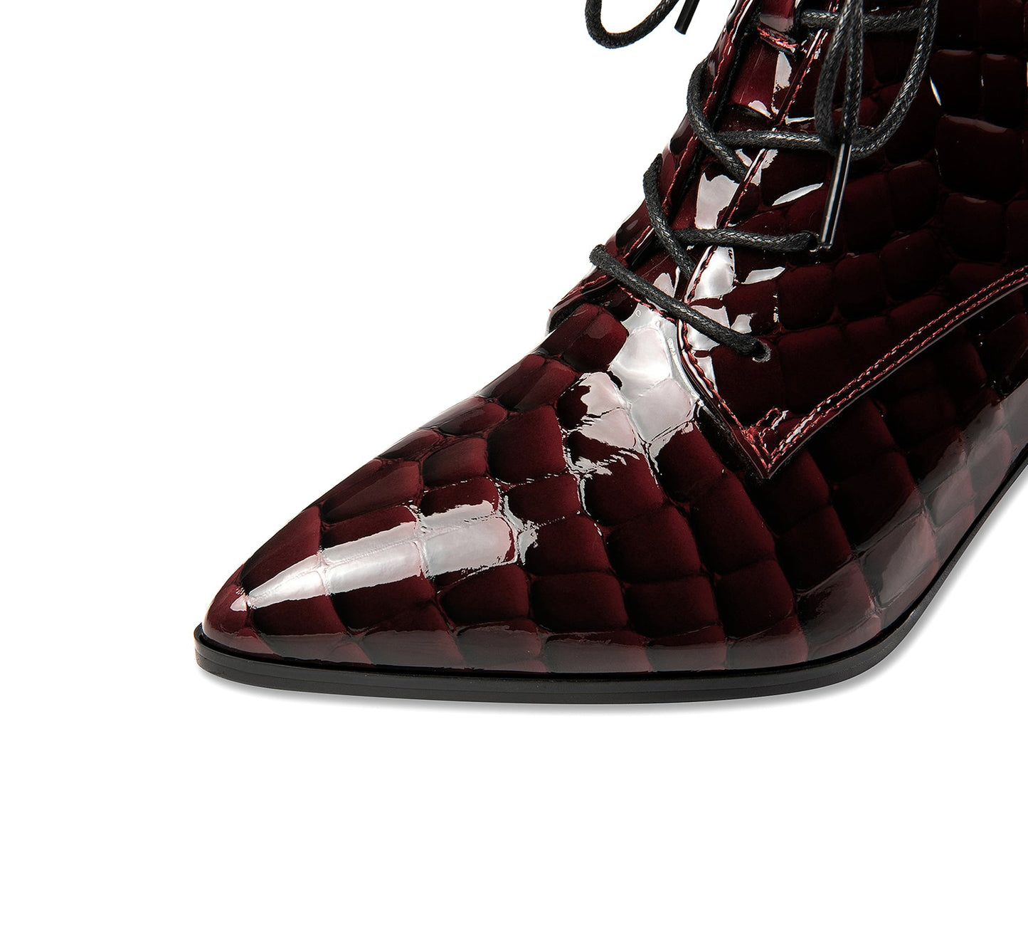 Nine Seven Patent Leather Women's Handmade Pointed Toe Block Heel Lace Up Stylish Ankle Booties