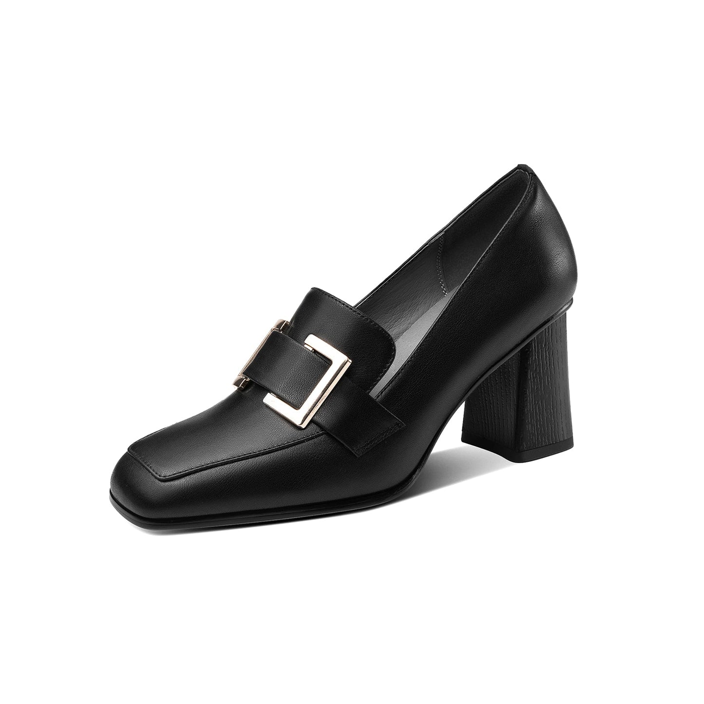 Nine Seven Women's Handmade Genuine Leather Block Heel Square Toe Pumps Shoes with Modern Pattern